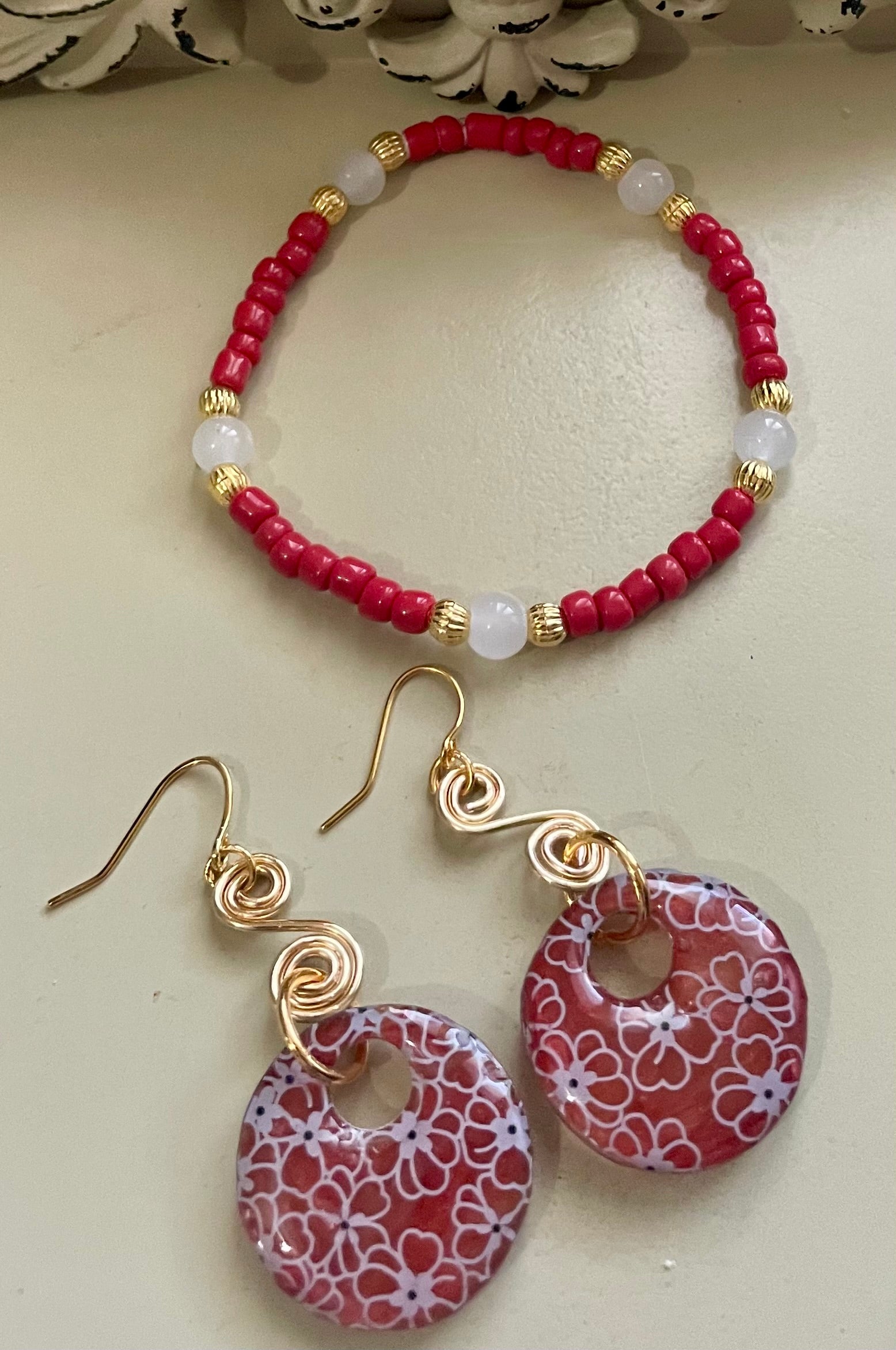 Crimson Sakura Blossom Jewelry Set