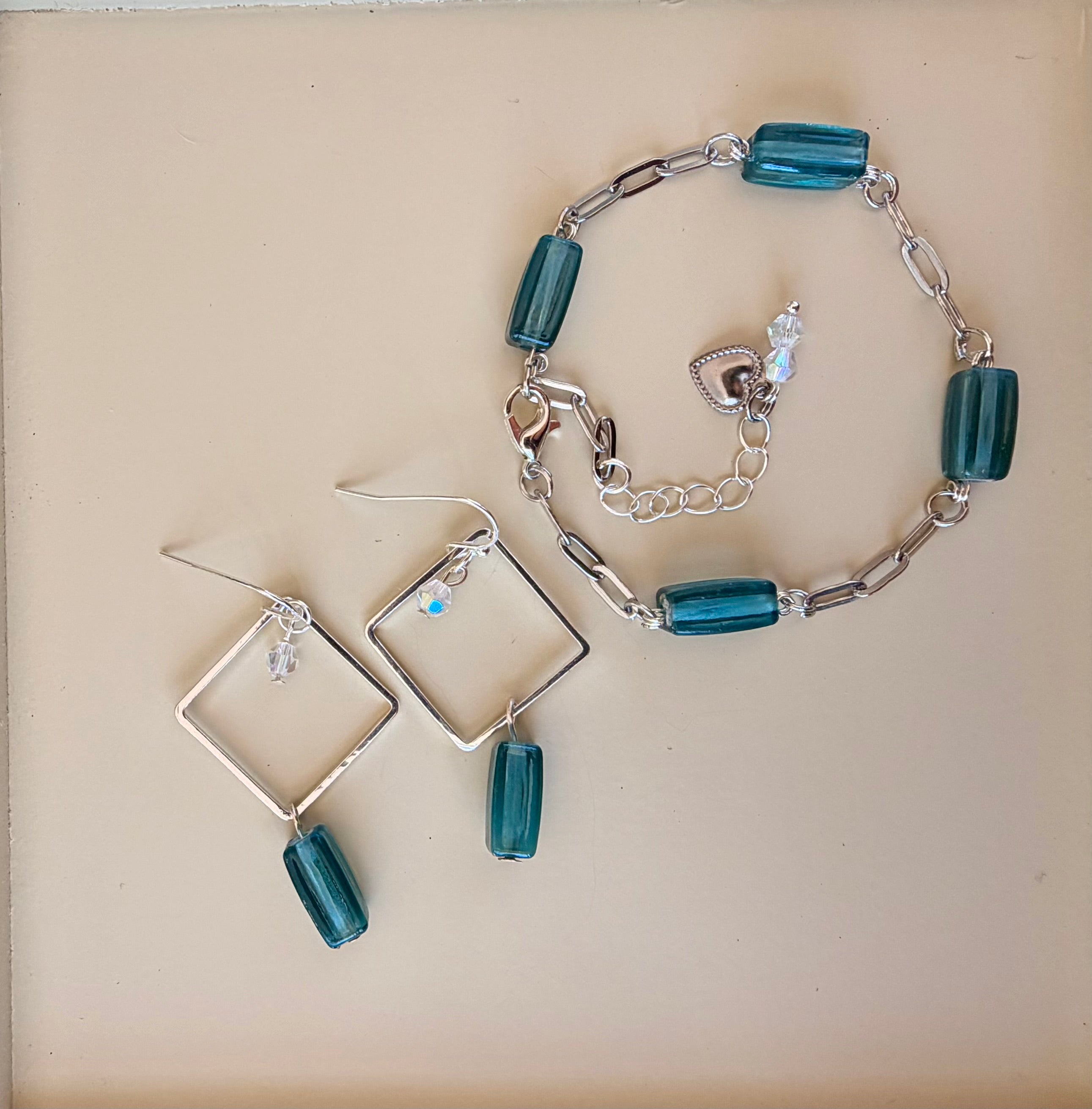 Ribbed Blue Glass Sea Crystal Jewelry Set by Suzie with Sublime Designs