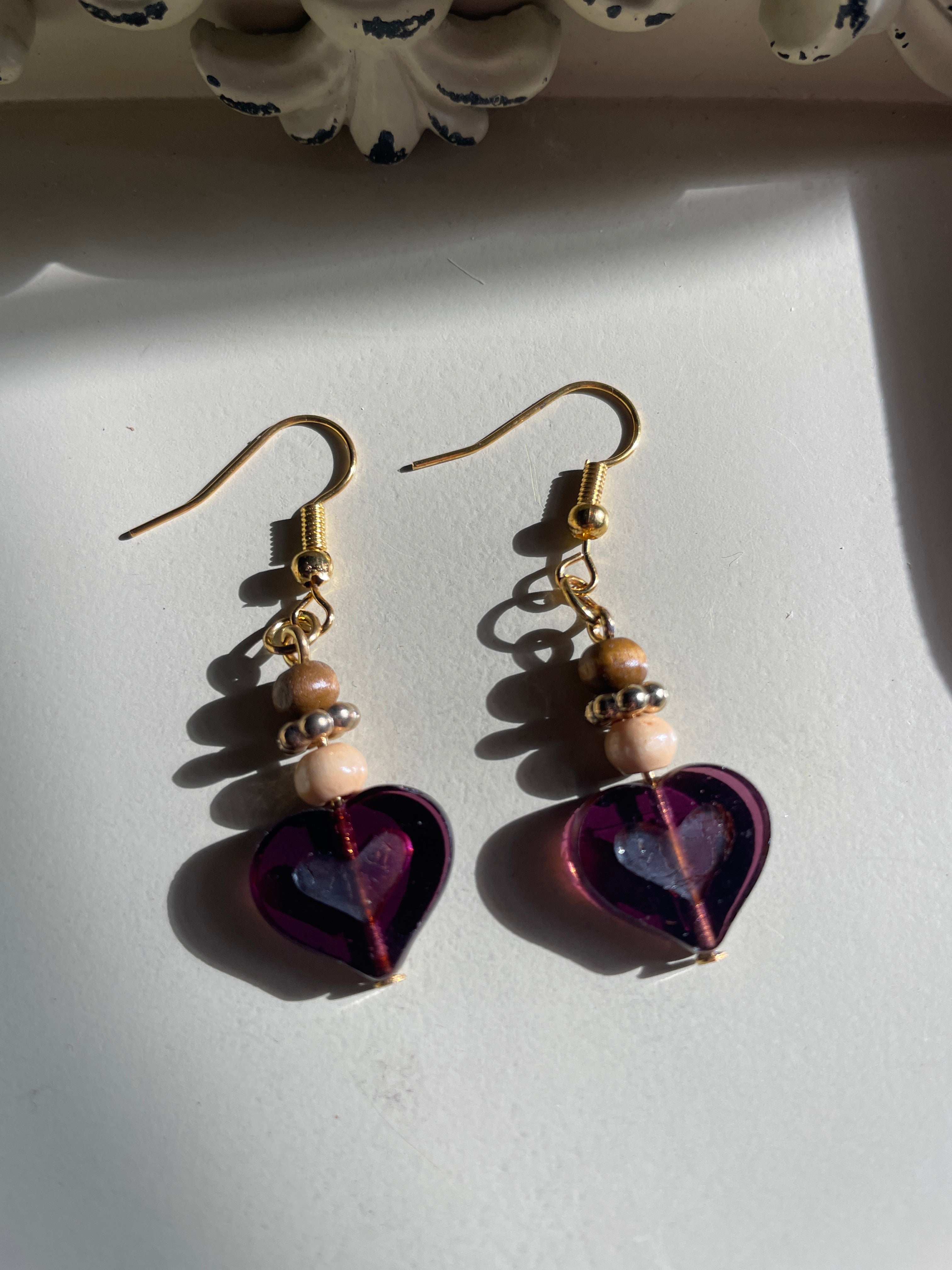 Brown Heart Drop Earrings