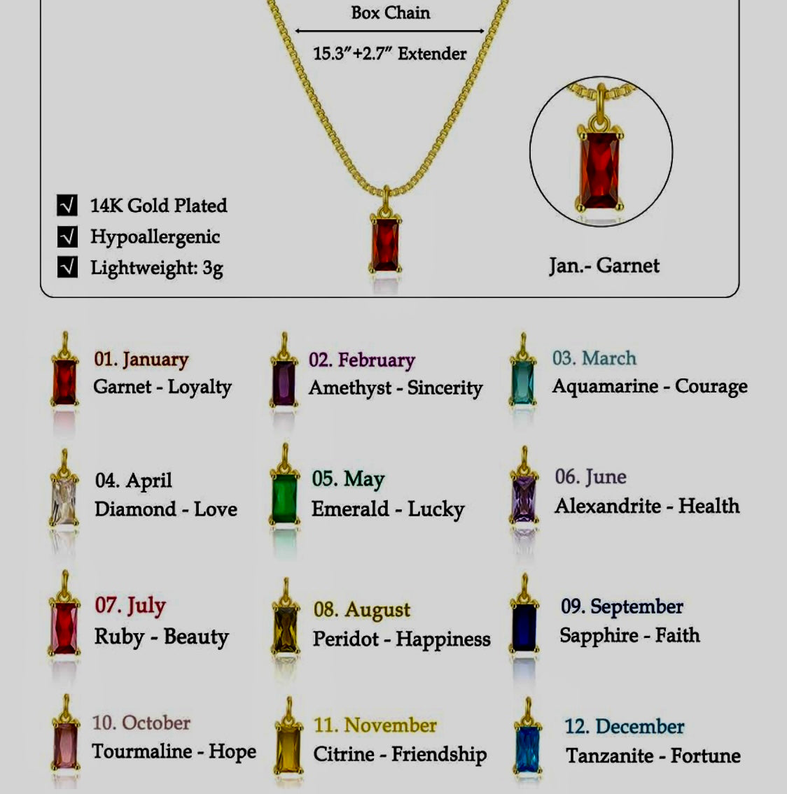 14K Gold Plated Women’s Birthstone Pendant Necklaces for Women Gifts Personalized Gifts for Women