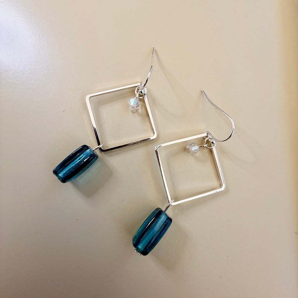 Ribbed Blue Glass Sea Crystal Jewelry Set by Suzie with Sublime Designs