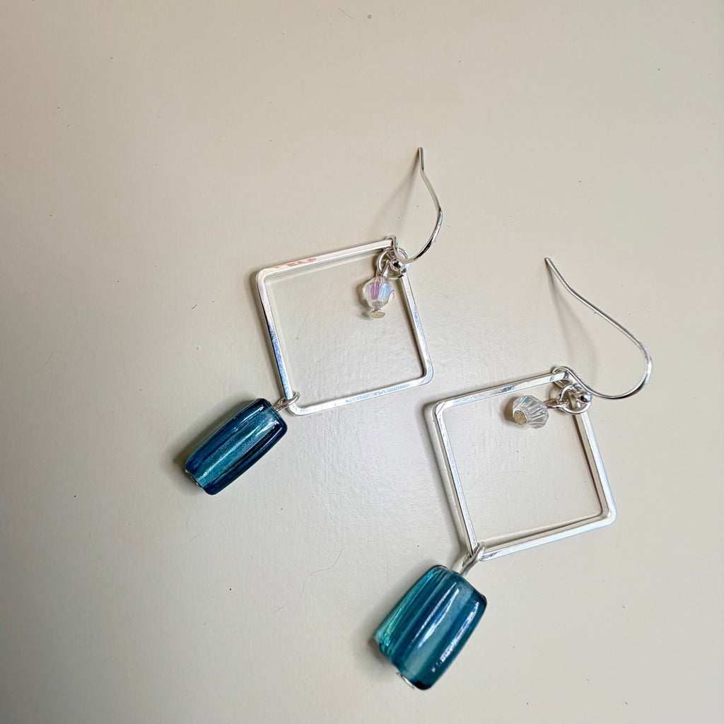 Ribbed Blue Glass Sea Crystal Jewelry Set by Suzie with Sublime Designs