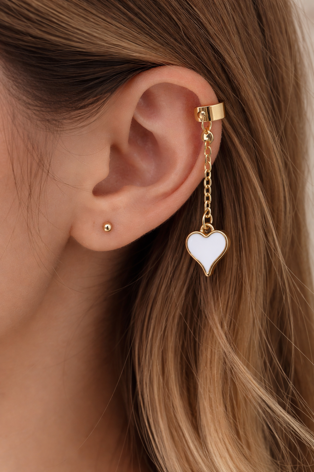 Gold Heart Chain Ear Cuff – Dainty  Cartilage Earrings