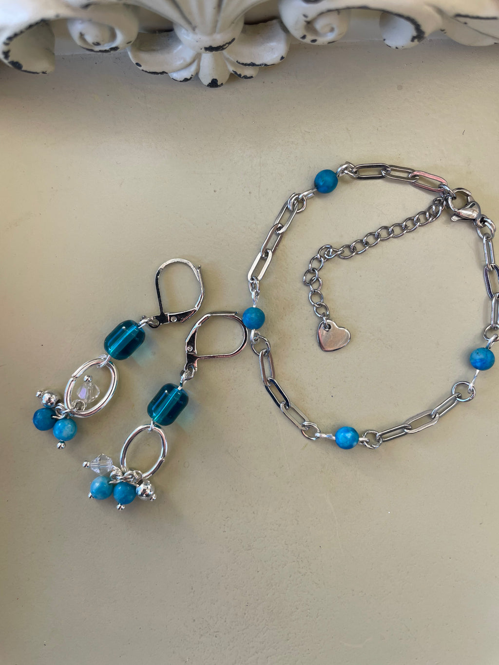 Aqua Lagoon Cascade Earrings with Howlite & Granite- SublimeDesignsBySuzie