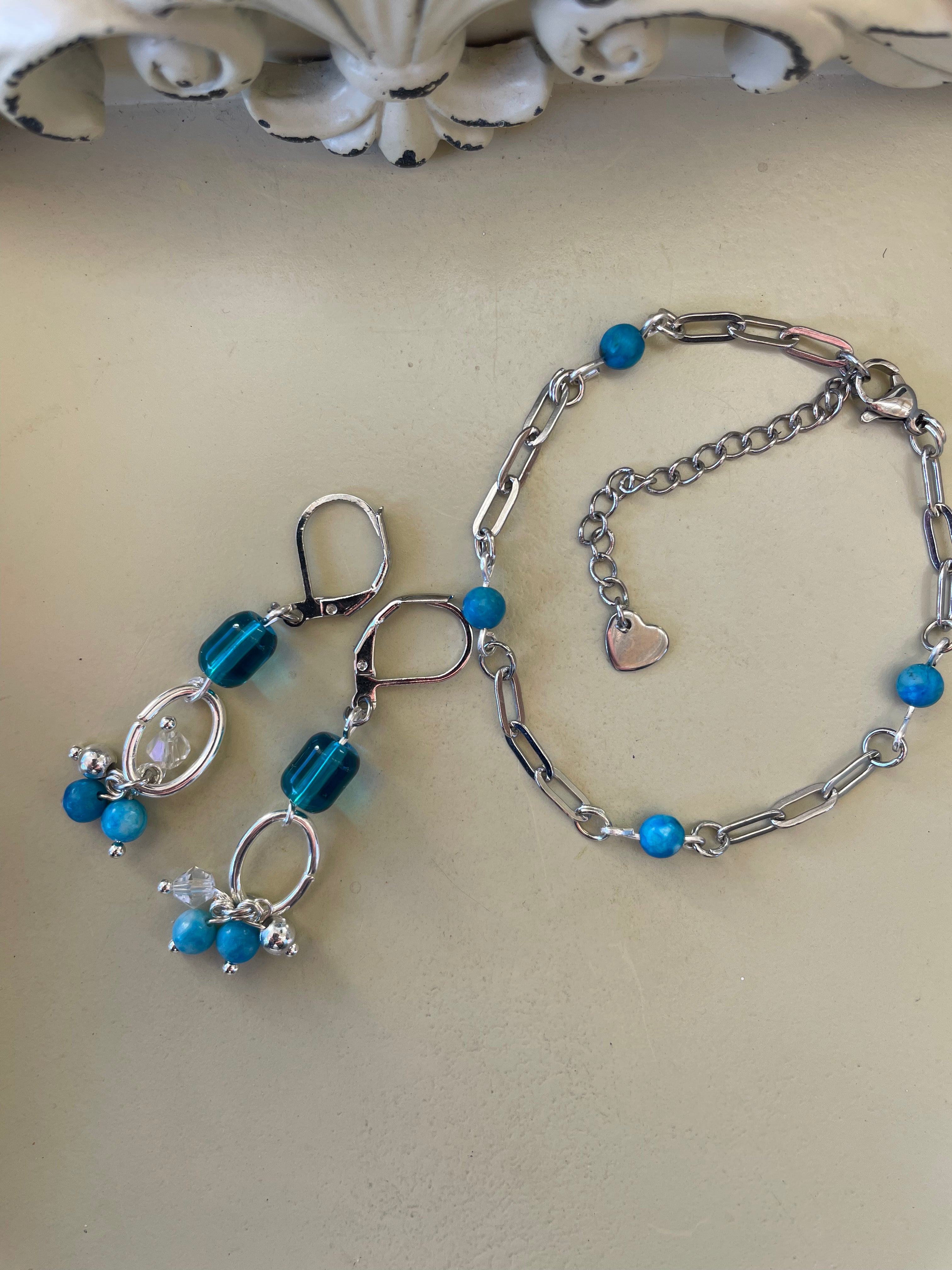 Aqua Lagoon Cascade Earrings with Howlite & Granite- SublimeDesignsBySuzie