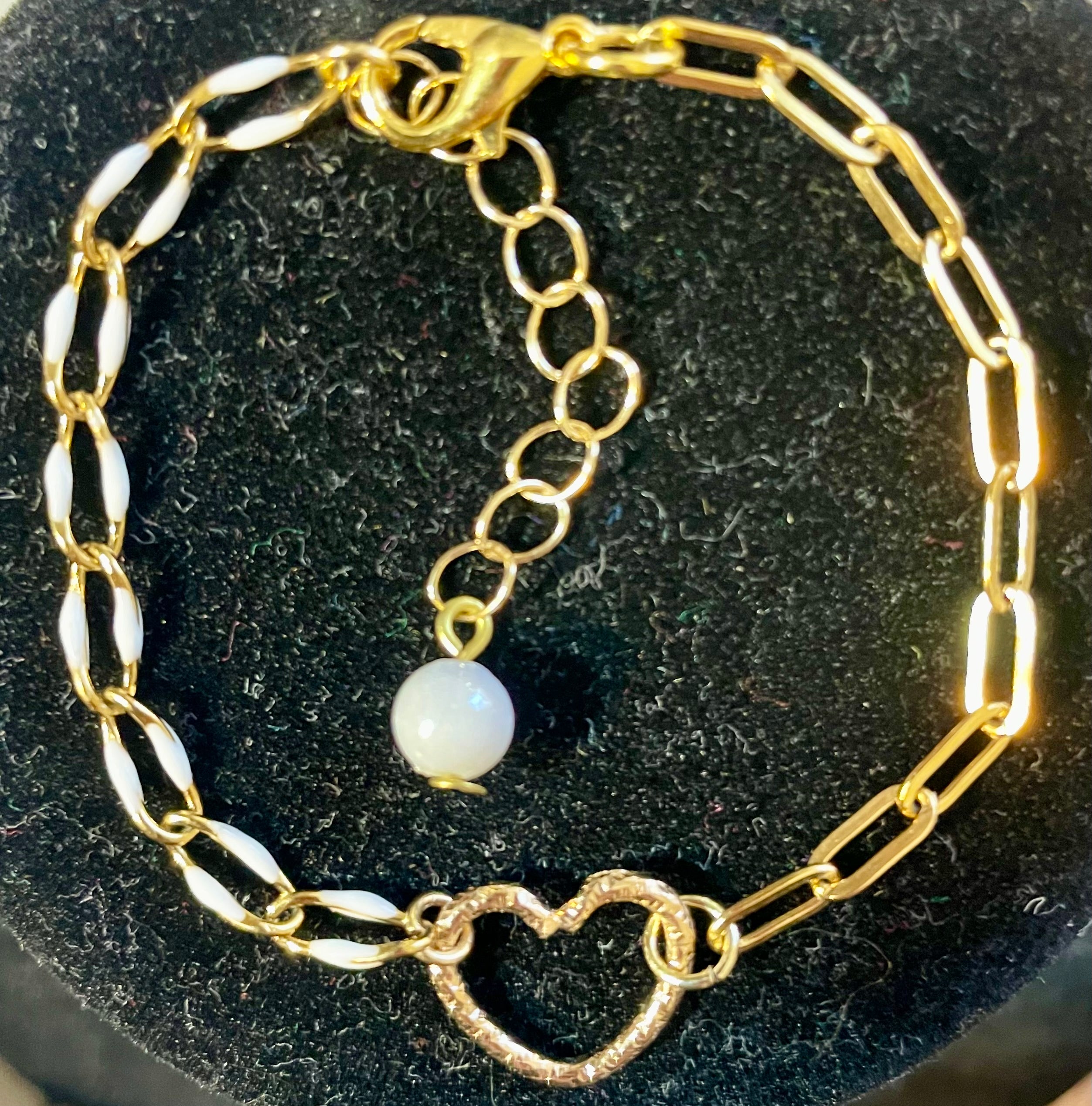 18K Gold Plated PVD Enamel & Opal Mix & Match Mixed Link Jewelry Set - Chunky Paperclip Bracelet Heart Clasp + Opal Dangle Earrings-SublimeDesignsBySuzie