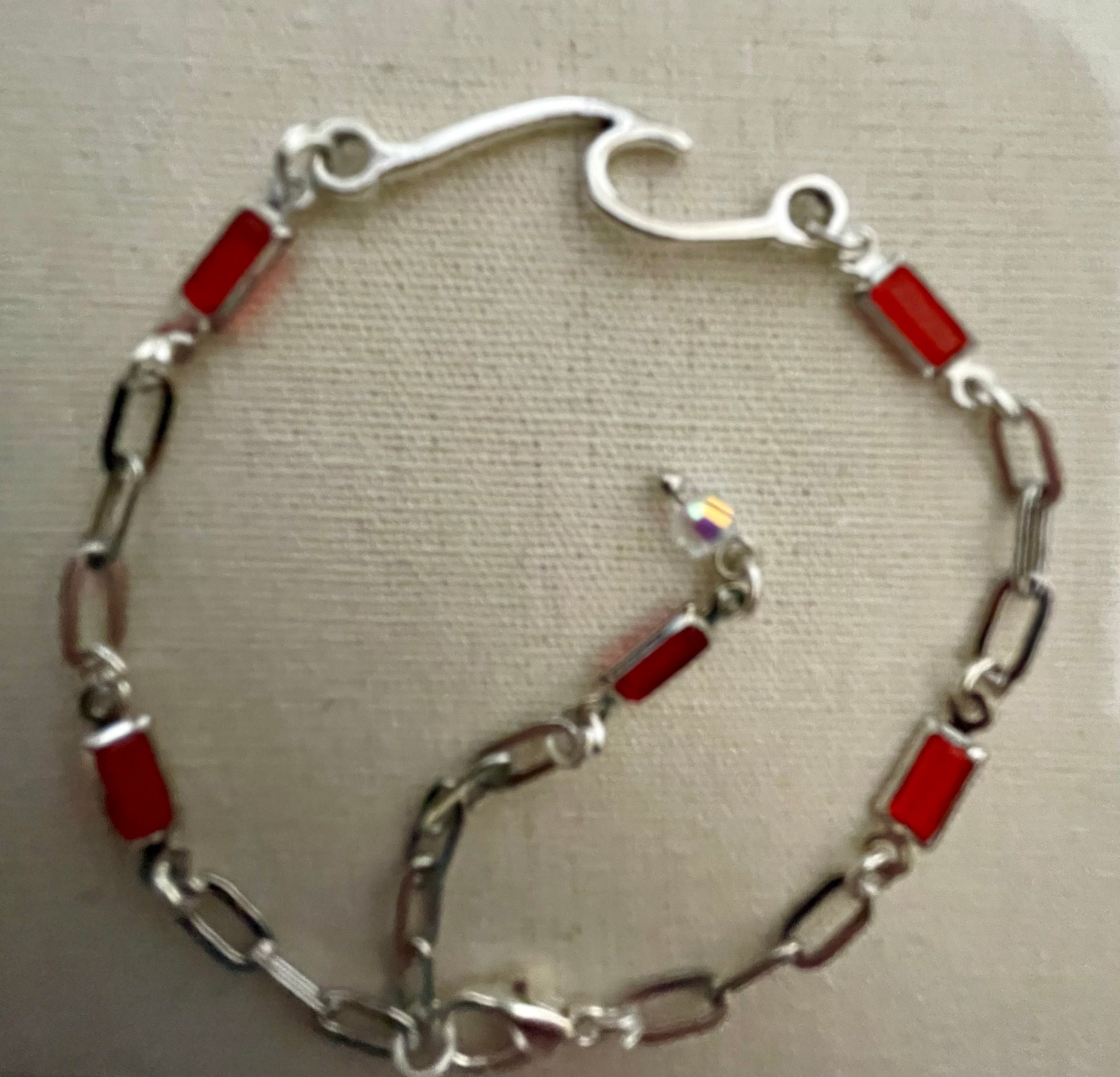 Red Coral Gemstone Birthstone Accents-Adjustable Silver Paperclip Link Bracelet or Anklet