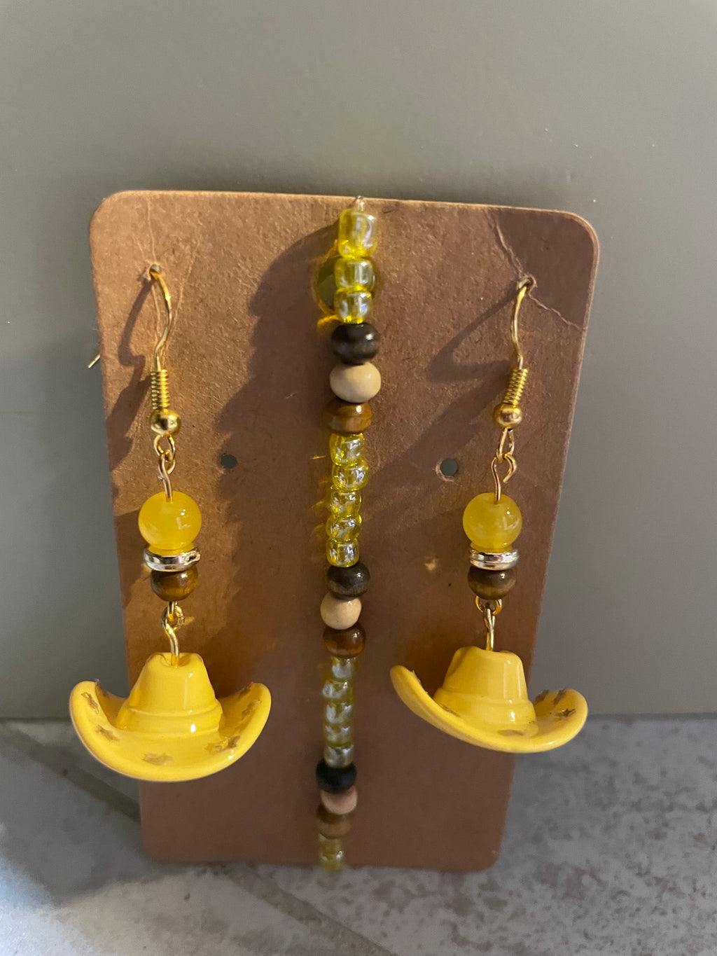 Cowboy Hat Earrings & Bracelet Jewelry Set