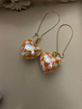 Orange and White Checkered Heart Plaid Dangle Earrings