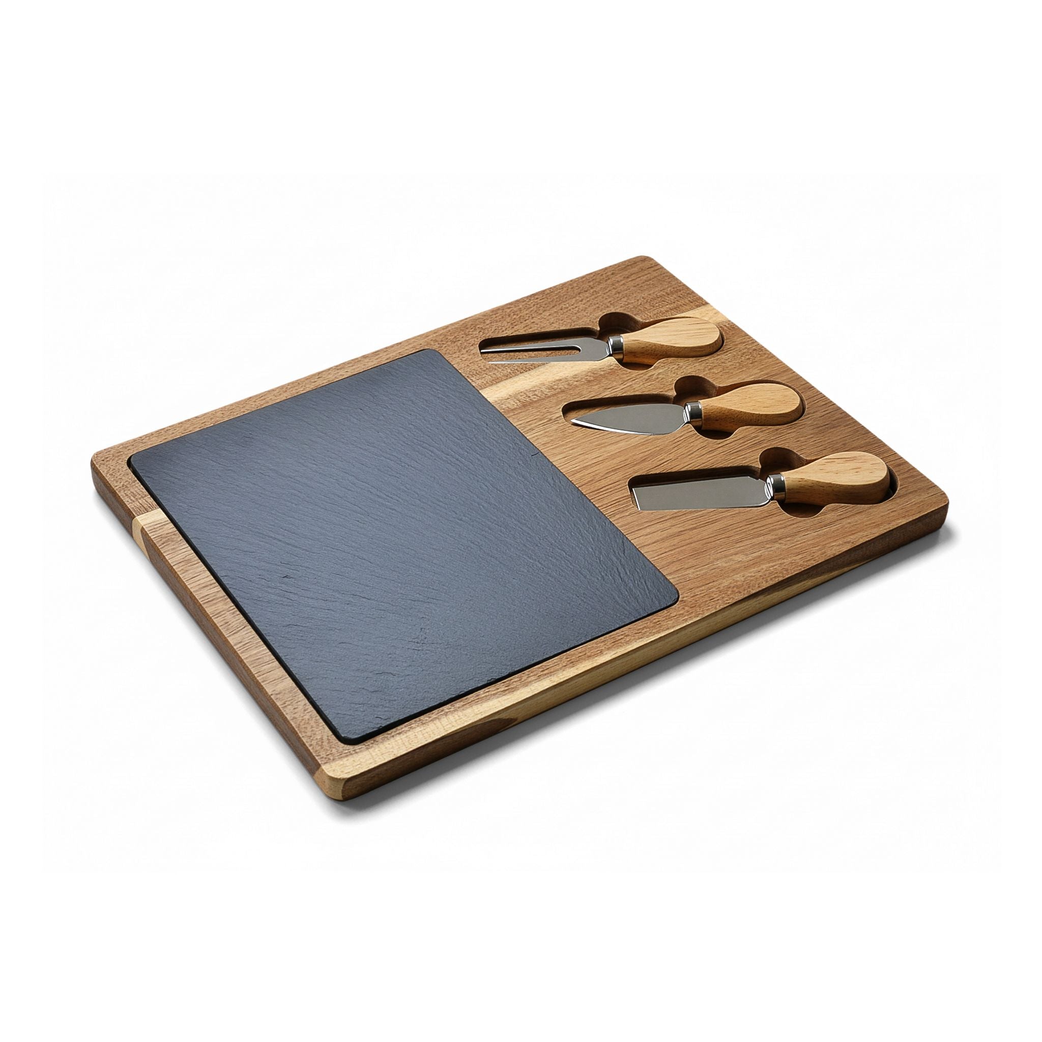 Engravable Acacia Charcuterie Board with Slate Insert & Cheese Tools- Personalized Charcuterie Boards
