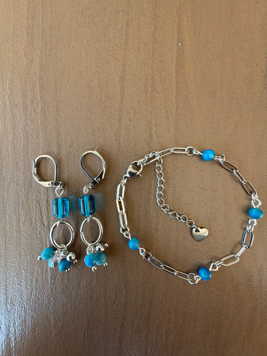 Aqua Lagoon Teal Blue Jewelry Set- Earrings & Paperclip Bracelet- by Suzie with Sublime Designs