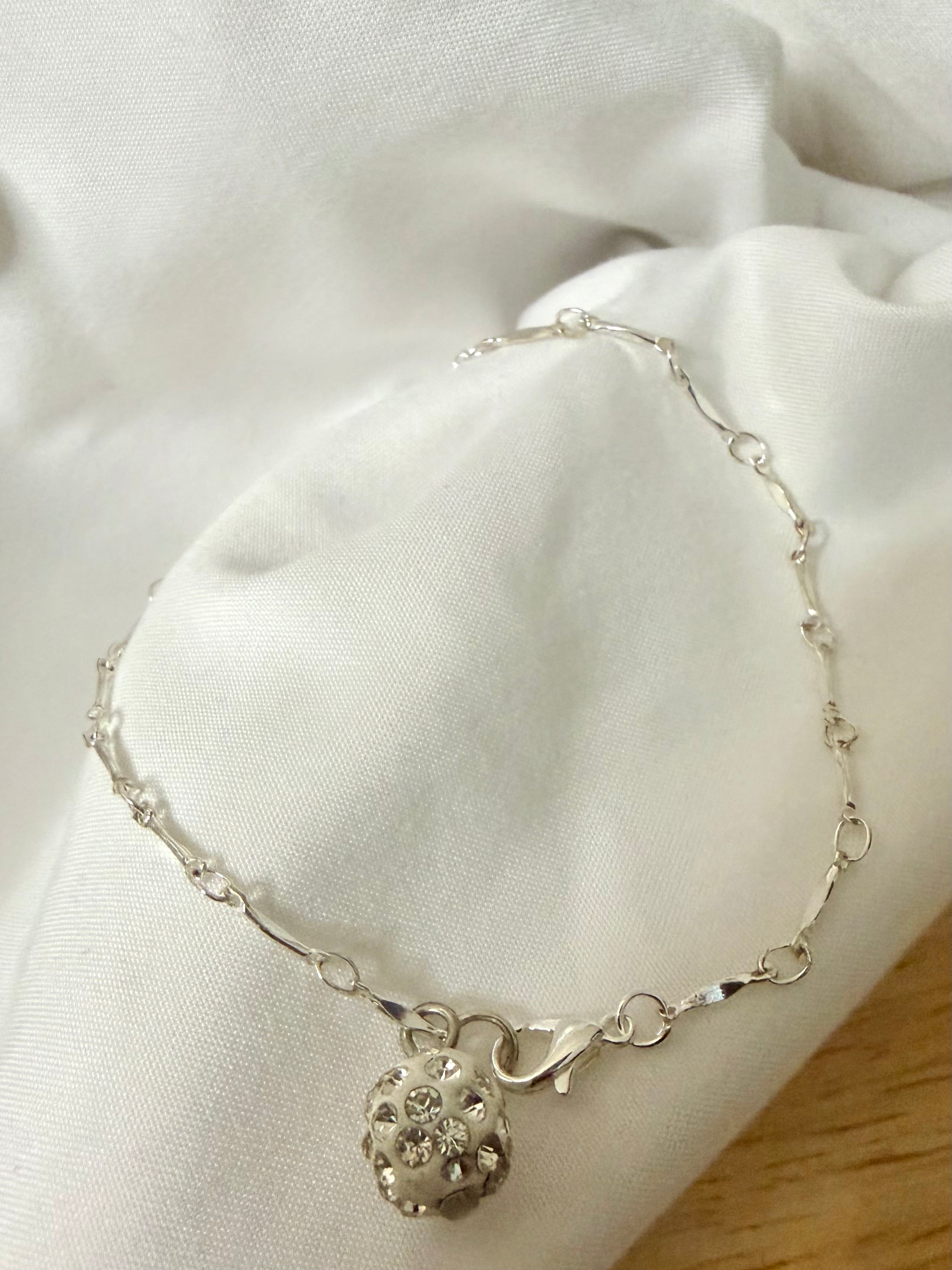 Handmade Silver Pearl & Crystal Jewelry Set: Chain Link Bracelet + Drop Earrings with Sparkling Rhinestone Pearl by SublimeDesignsBySuzie in Flagler Beach