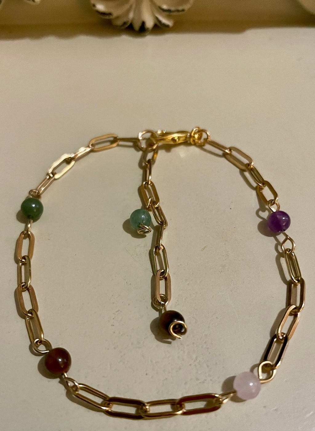 14 Gold Filled Paperclip Gemstone Bracelet or Anklet