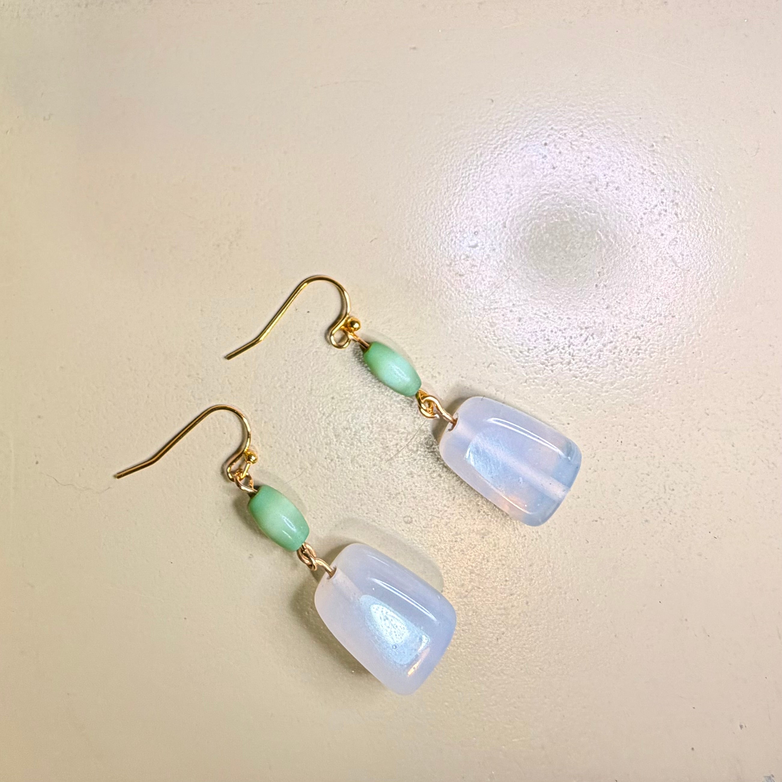 Mint Opal Gold Jewelry Set – Mint Green Beaded Bracelet & Opal Drop Earrings Jewelry Set by Suzie with Sublime Designs Palm Coast