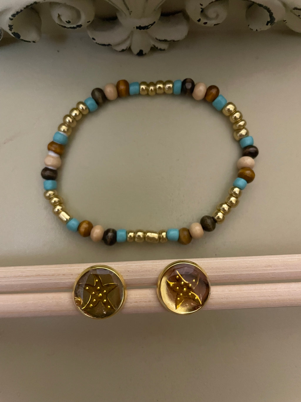 Starfish Studs & Bracelet Gold Plated PVD