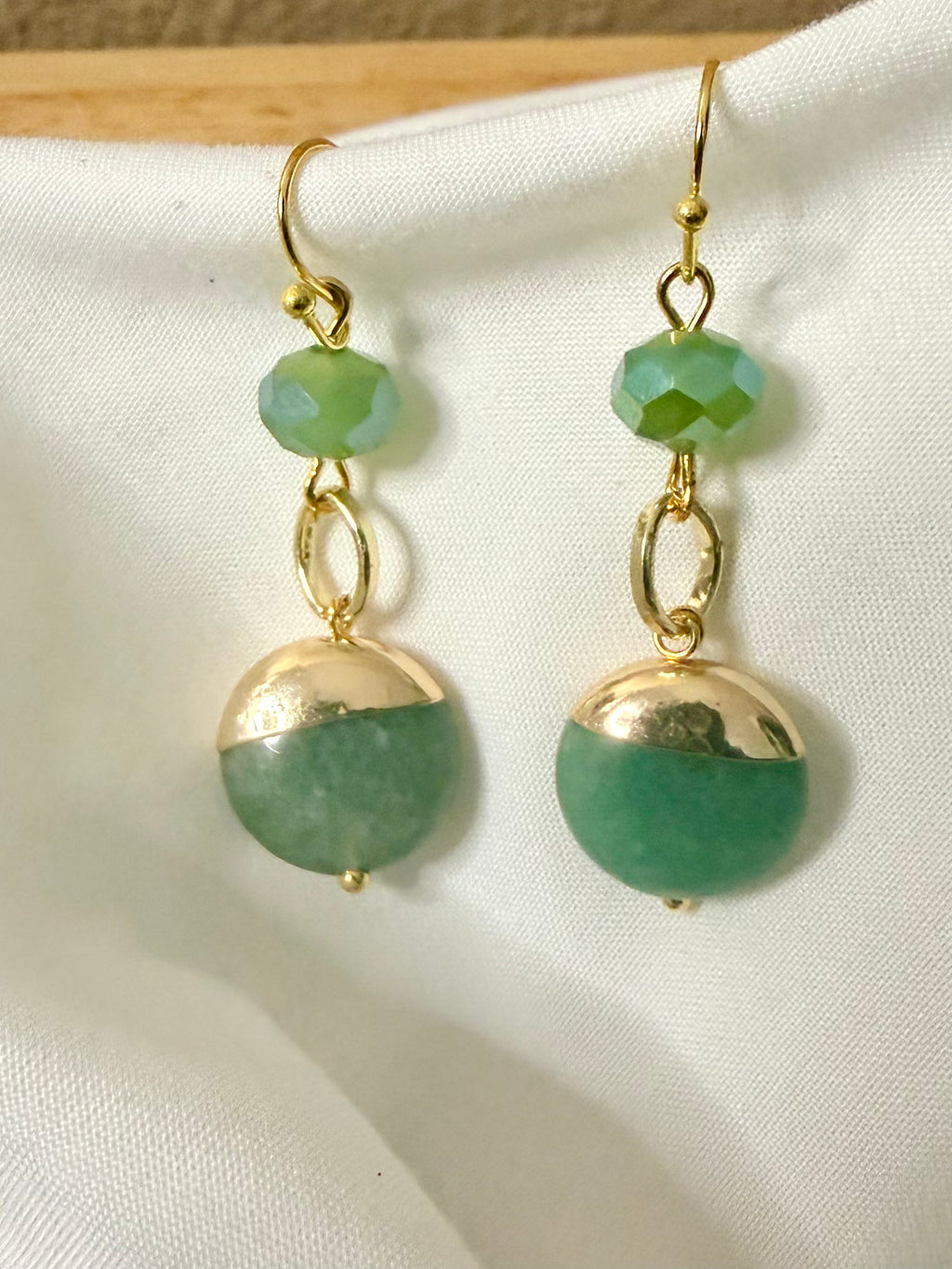 Modern Luck Jewelry Set: Gold Vermeil Green Stone Drops & Link Bracelet