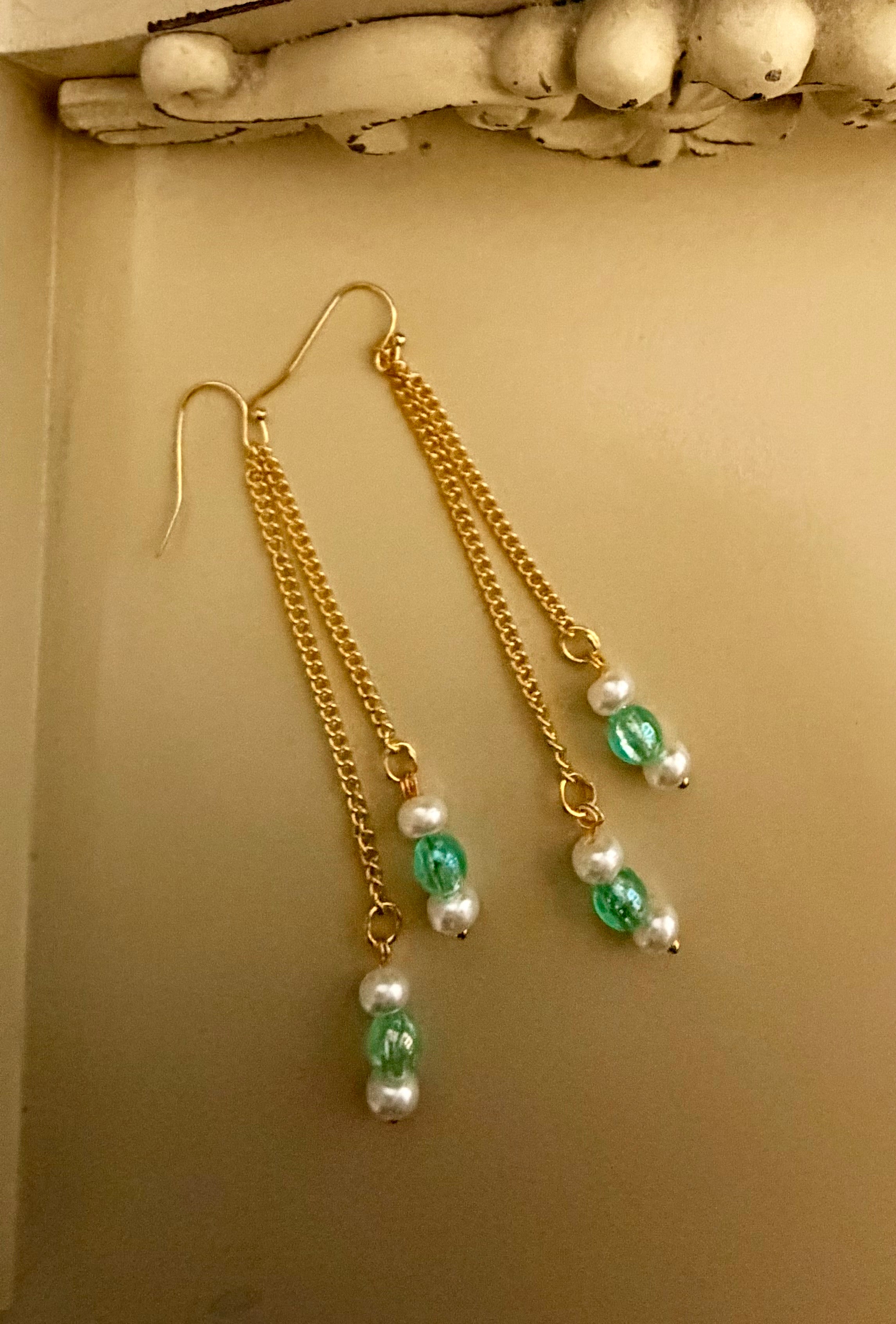 Coastal Boho Turquoise & White Gold Beaded Earrings Bohemian Beach Style, Flower Charm, Handmade Gift by SublimeDesignsBySuzie