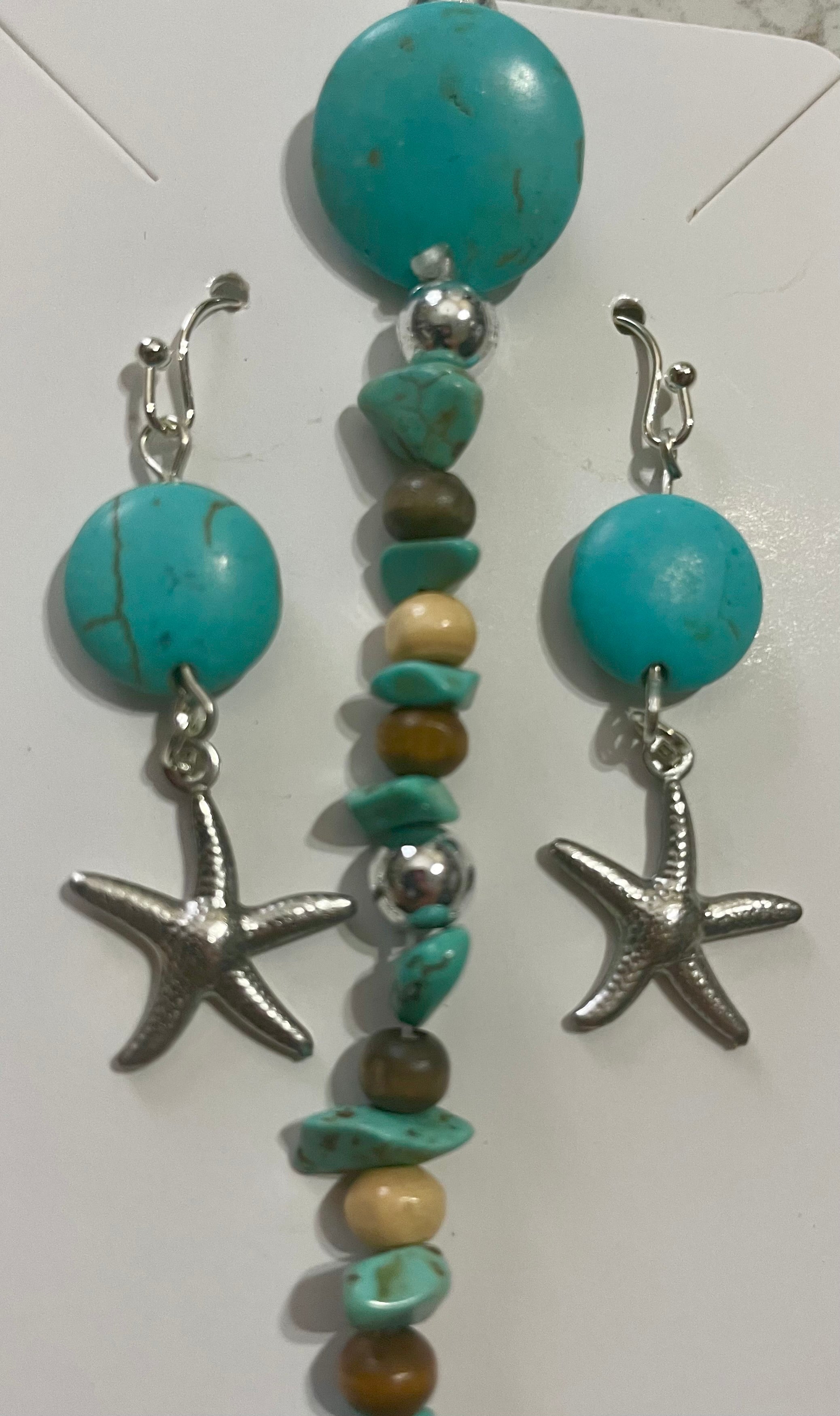 Starfish Turquoise & Creme Beach Theme Jewelry Set