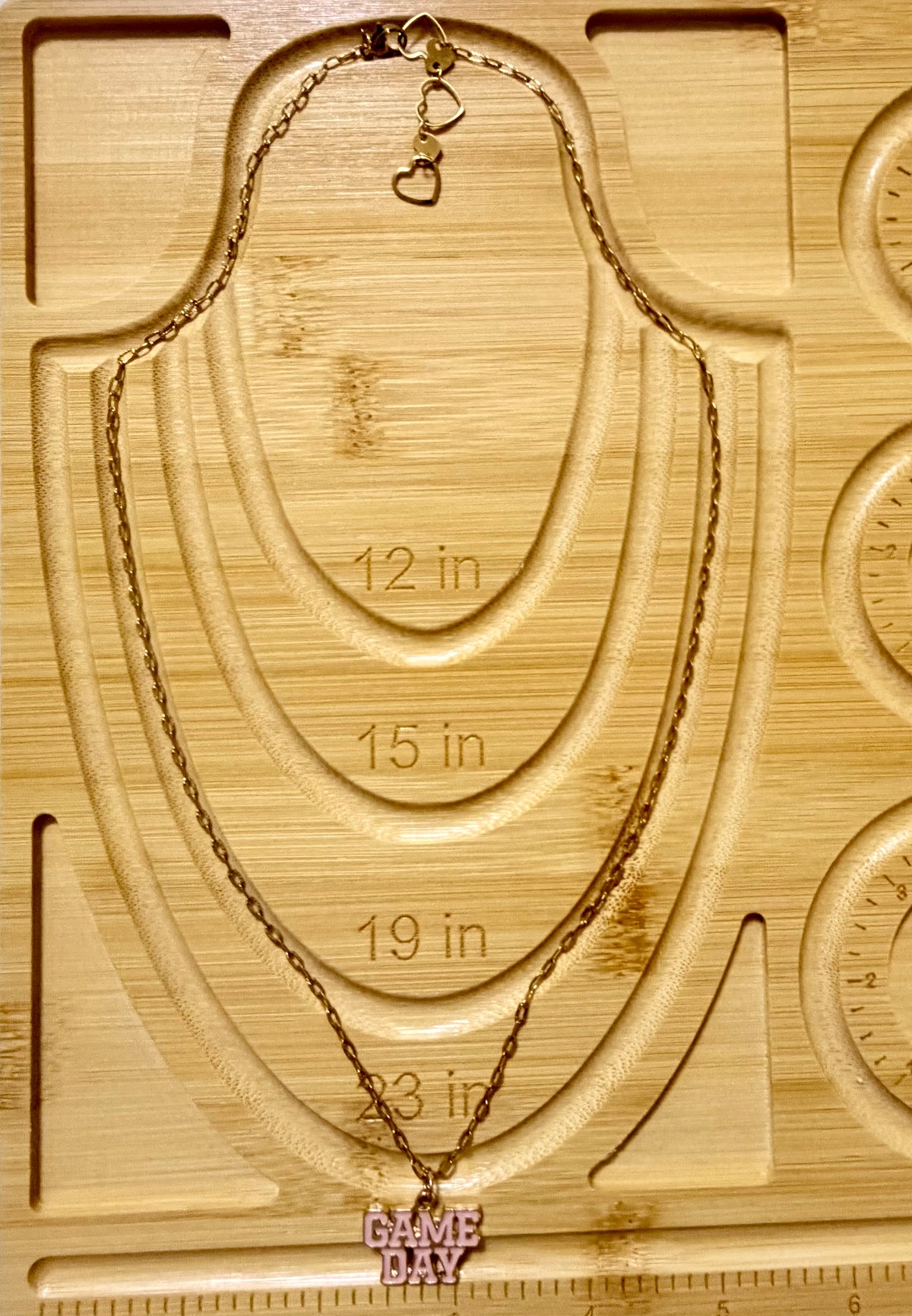 Gold Plated Game Day Pendant Necklace | Pink Paperclip Link