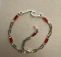 Red Coral Gemstone Birthstone Accents-Adjustable Silver Paperclip Link Bracelet or Anklet