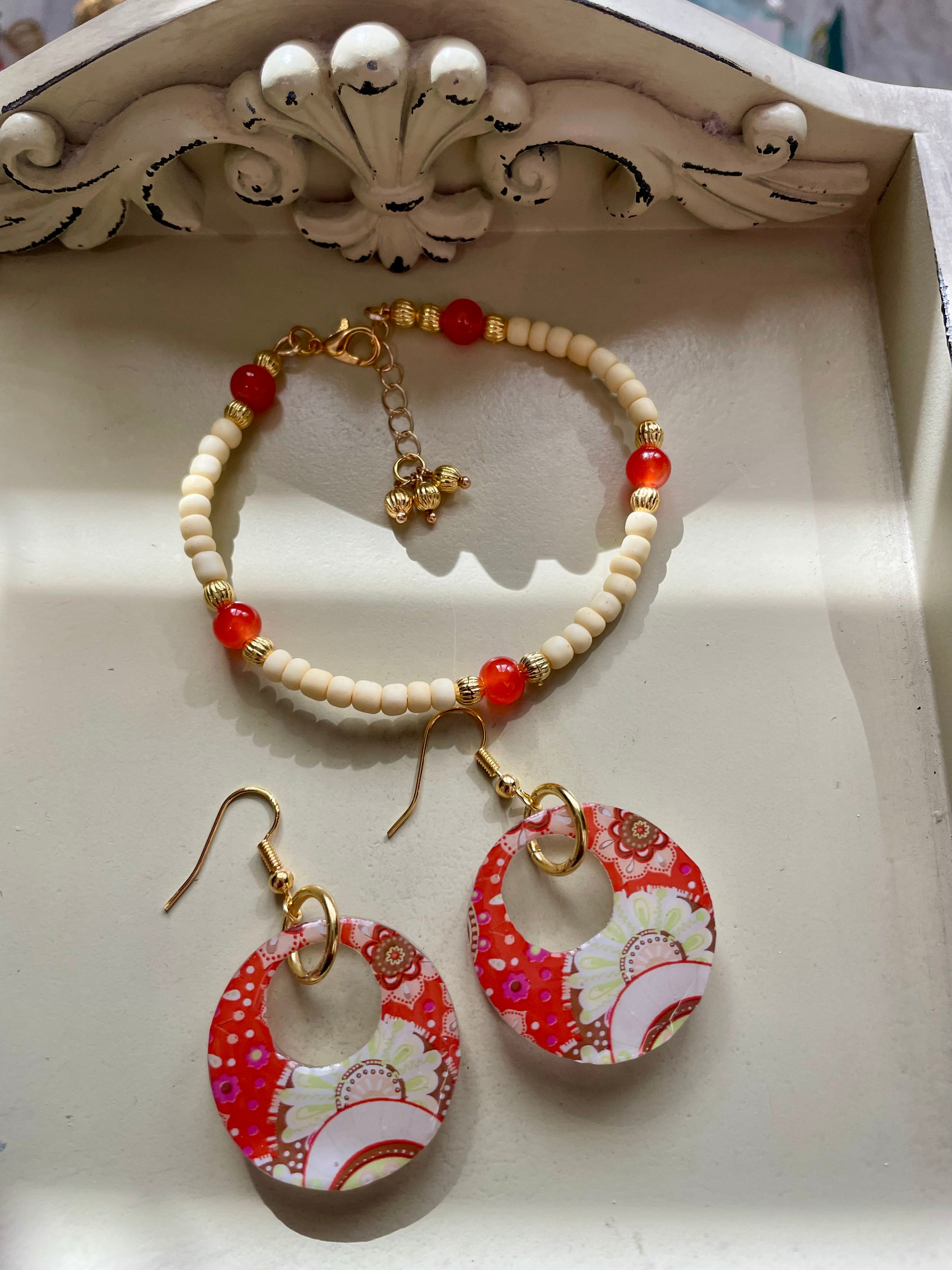 Coral Paisley Flower Dream Jewelry Set