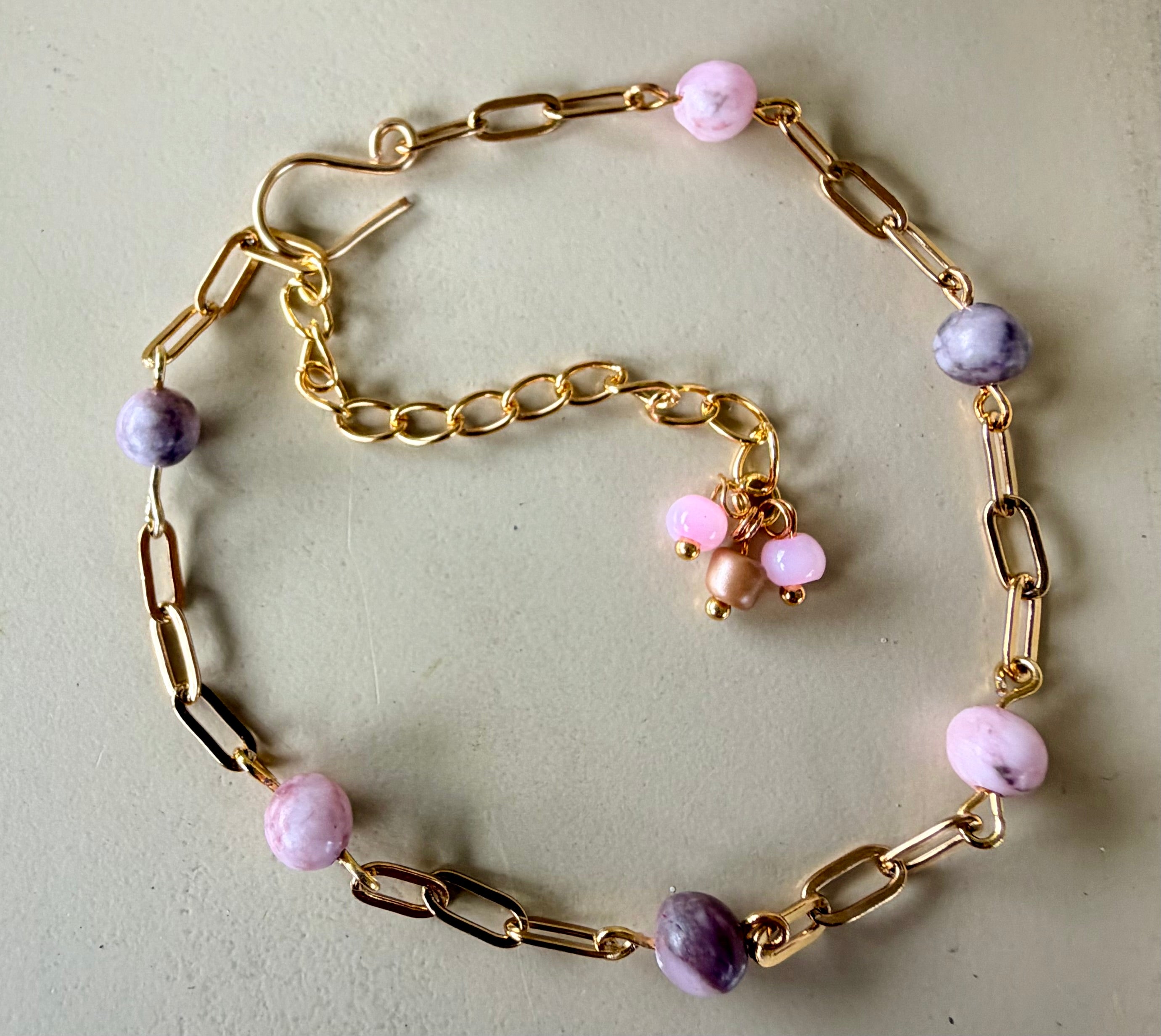 Pink Zebra Jasper Anklet or Bracelet- Gold/Silver Paperclip Jewelry