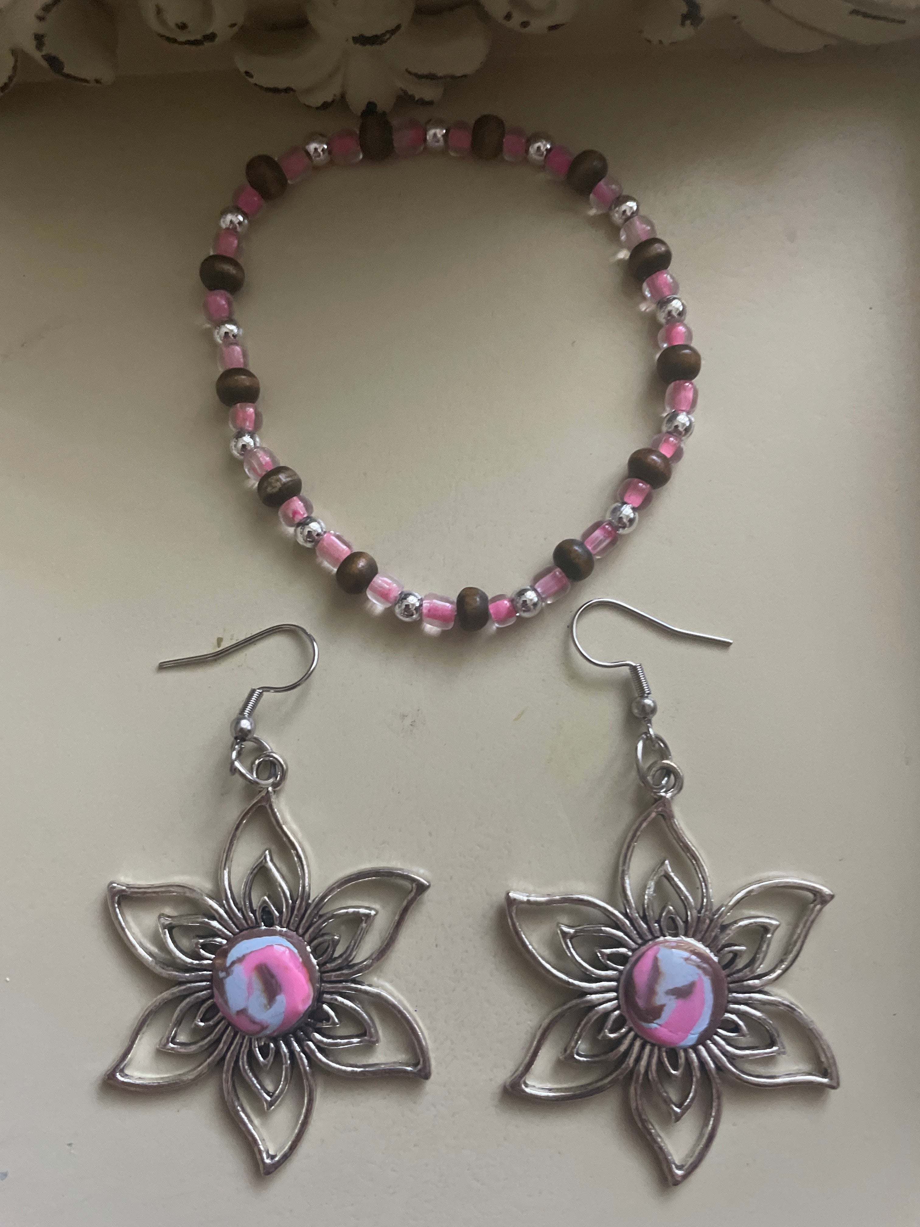 Pink Marble Lotus Silver Set