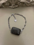 Silver Paperclip Bracelet or Anklet with Natural Black Galaxy Stone