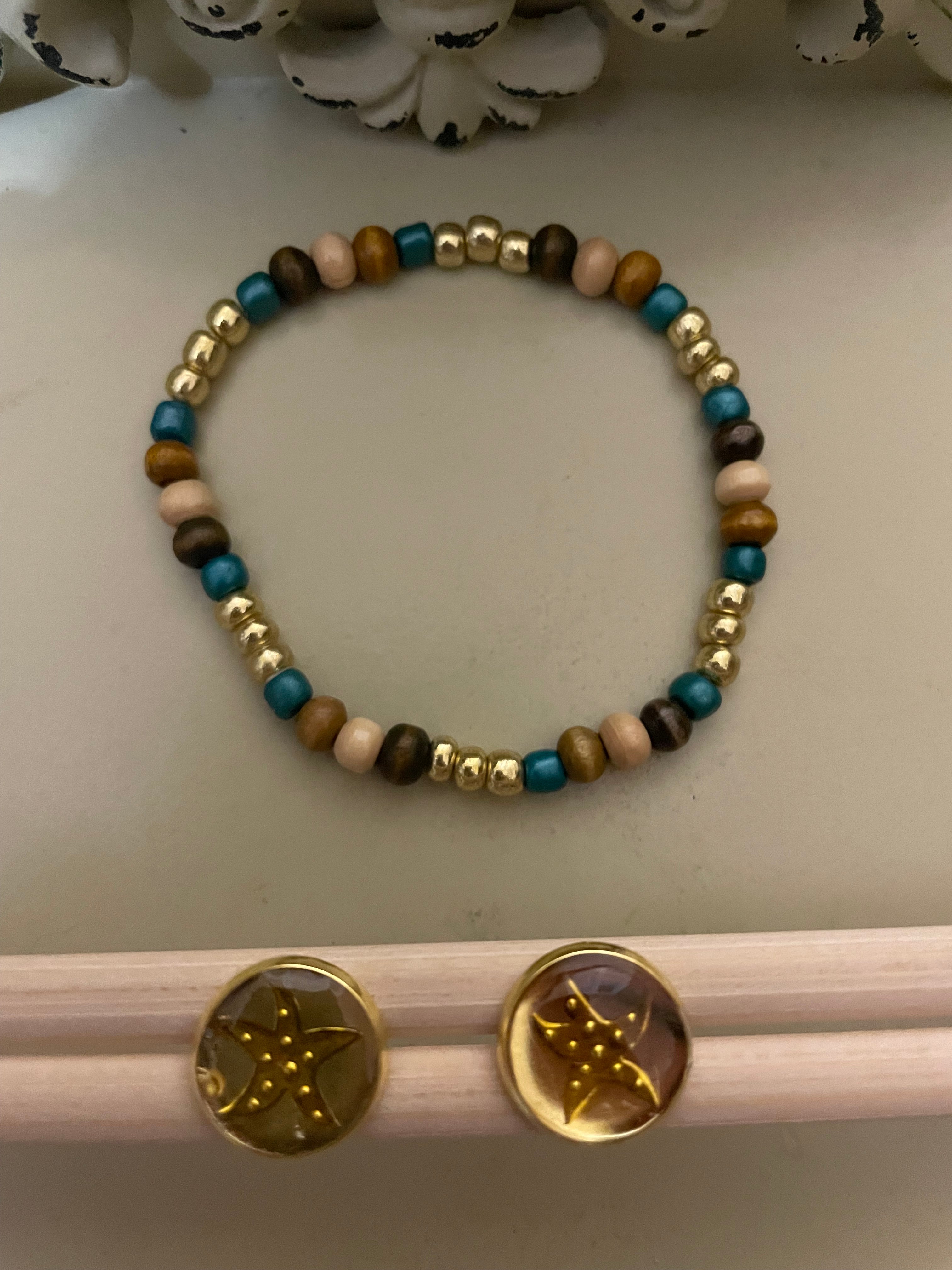 Starfish Studs & Bracelet Gold Plated PVD