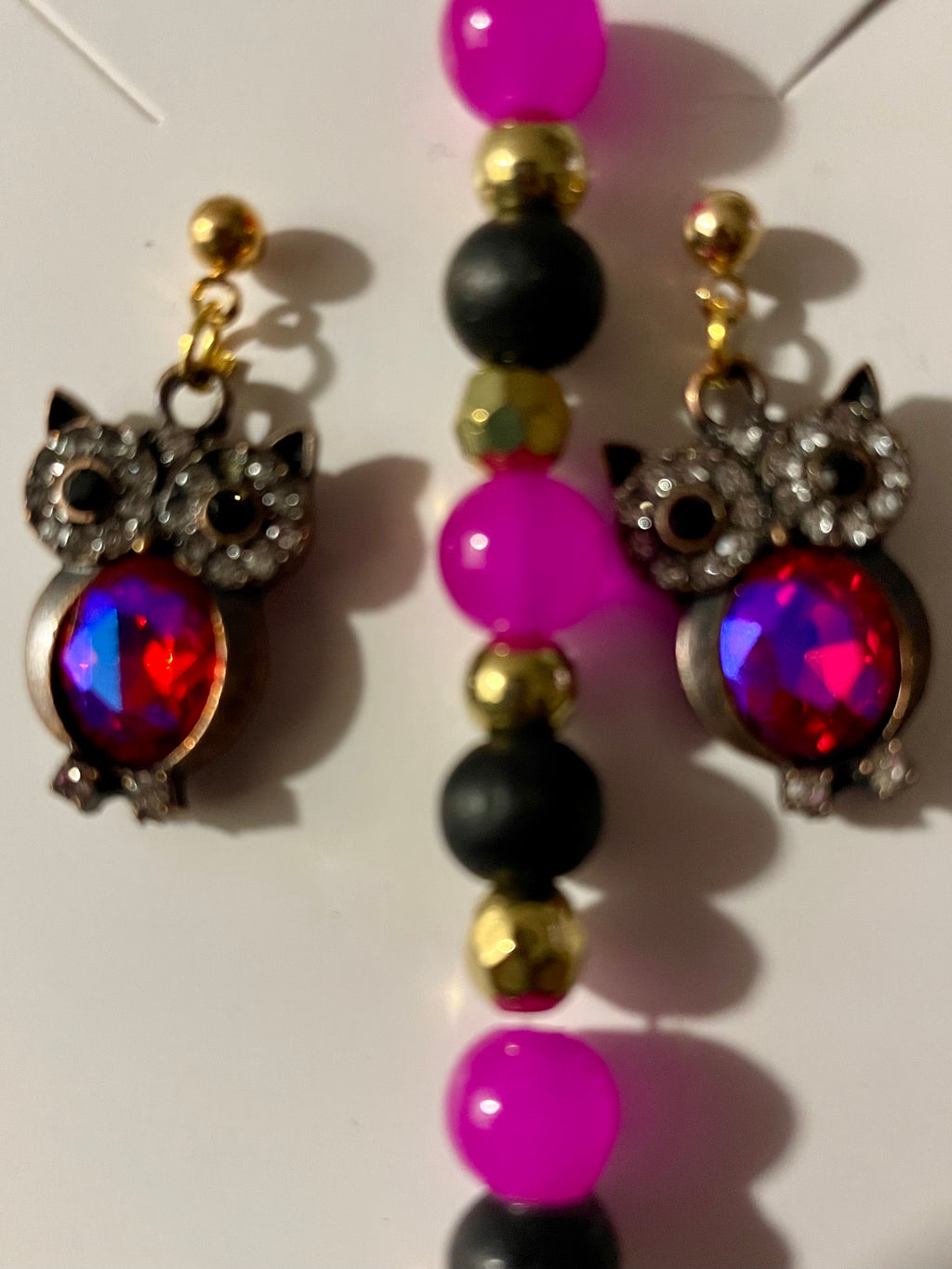 Rhinestone encrusted Owl Dangle Earrings Set