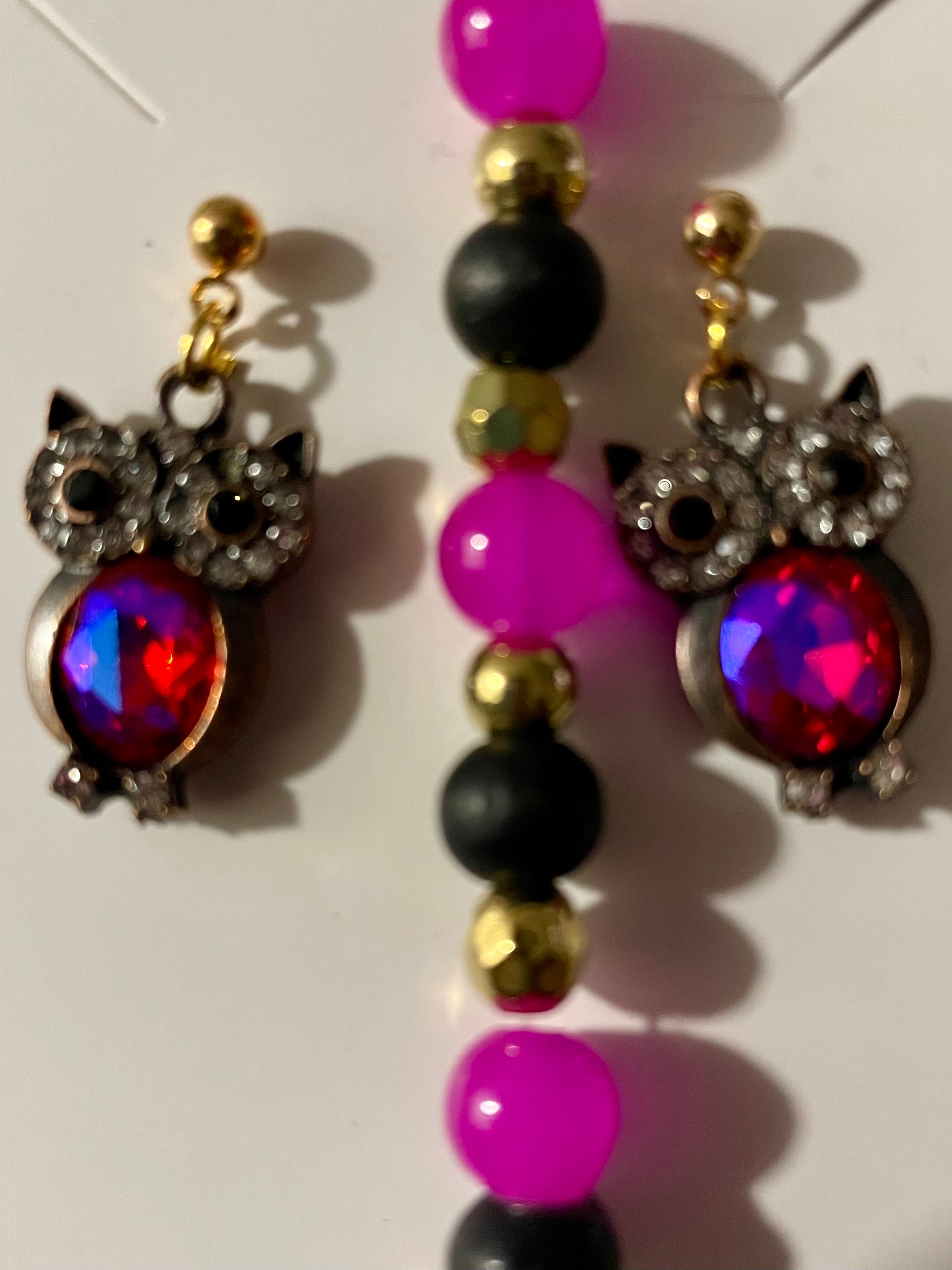 Rhinestone encrusted Owl Dangle Earrings Set