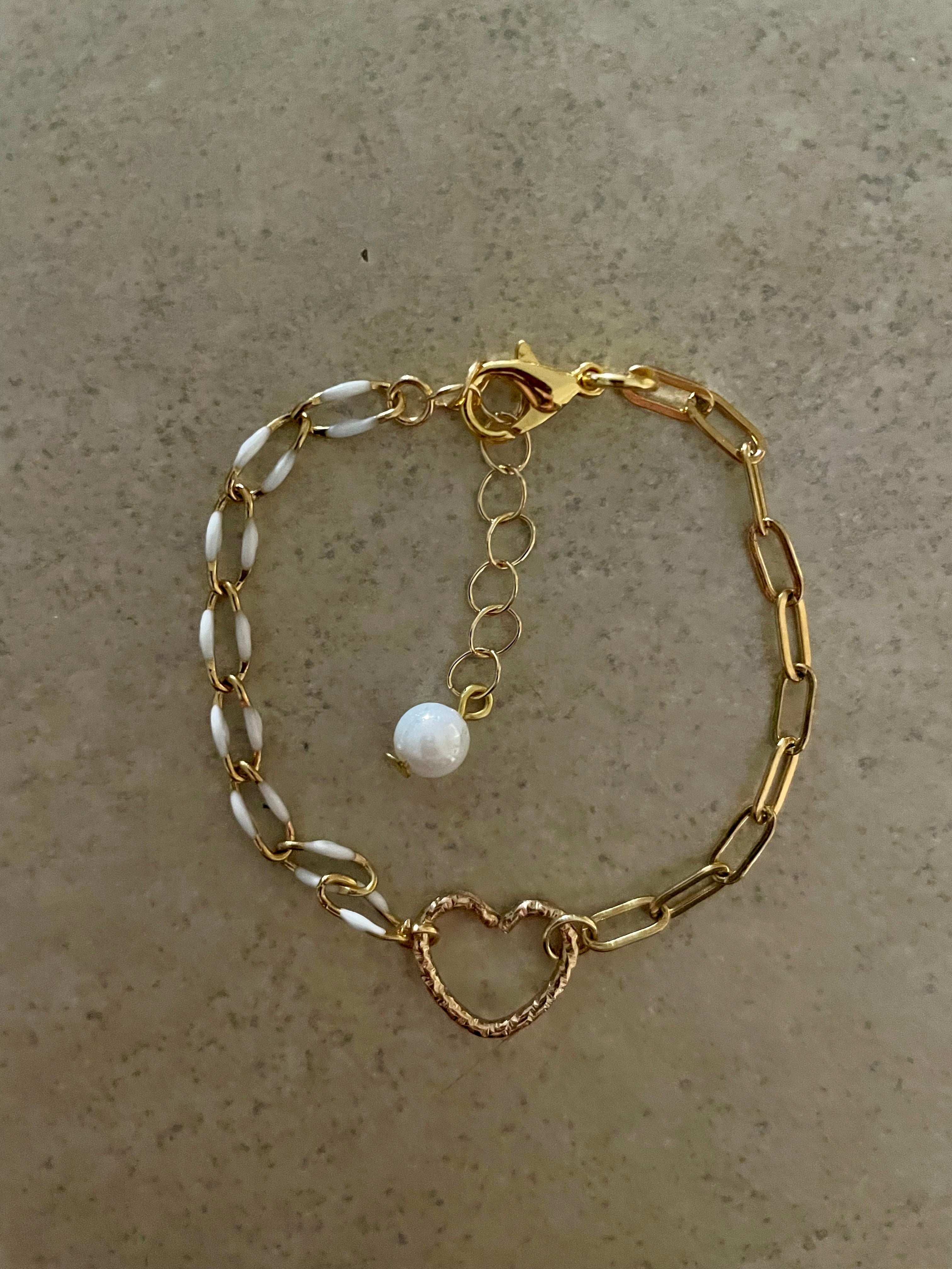 18K Gold Plated PVD Enamel & Opal Mix & Match Mixed Link Jewelry Set - Chunky Paperclip Bracelet Heart Clasp + Opal Dangle Earrings-SublimeDesignsBySuzie