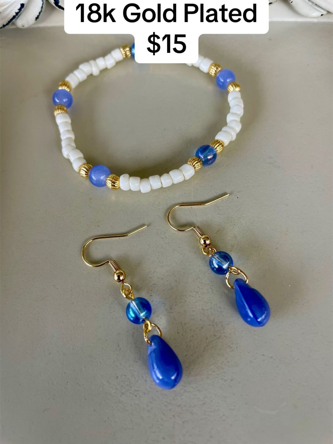 18K Gold Plated PVD Blue Ocean Sapphire Teardrop Fine Jewelry Set- Sublime Designs by Suzie