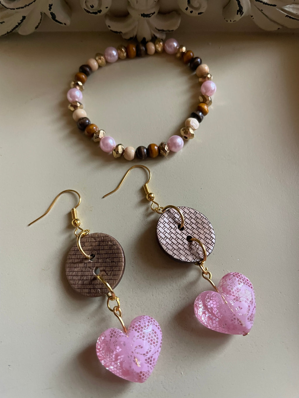 Vintage Button Heart Jewelry Set