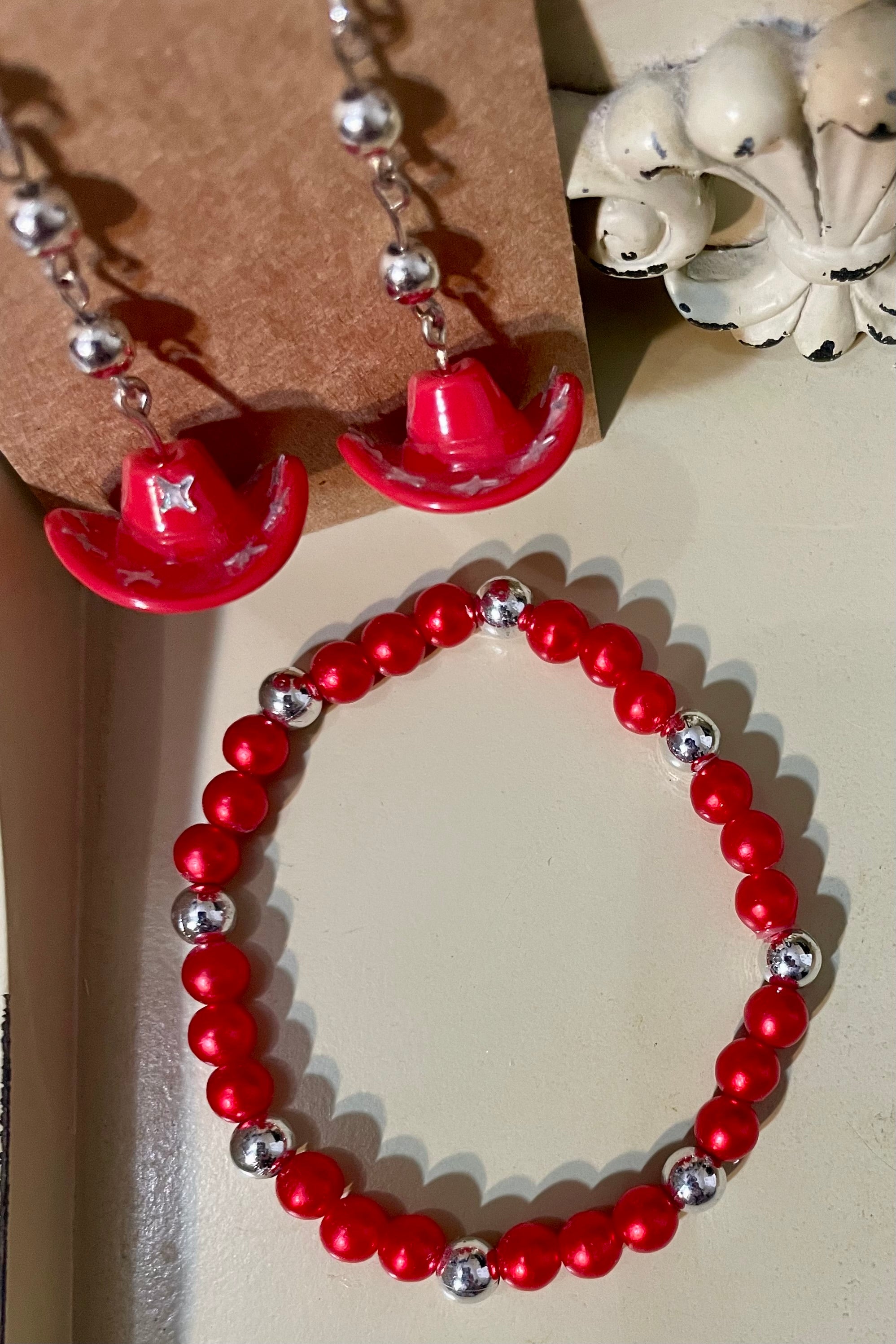 Cowboy Hat Earrings & Bracelet Jewelry Set