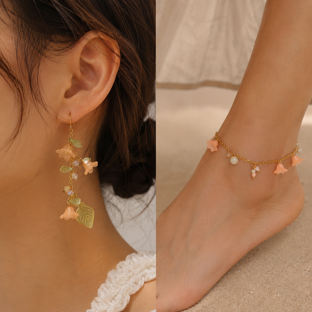 Bloom & Vine Earrings Bracelet or Anklet Jewelry Set