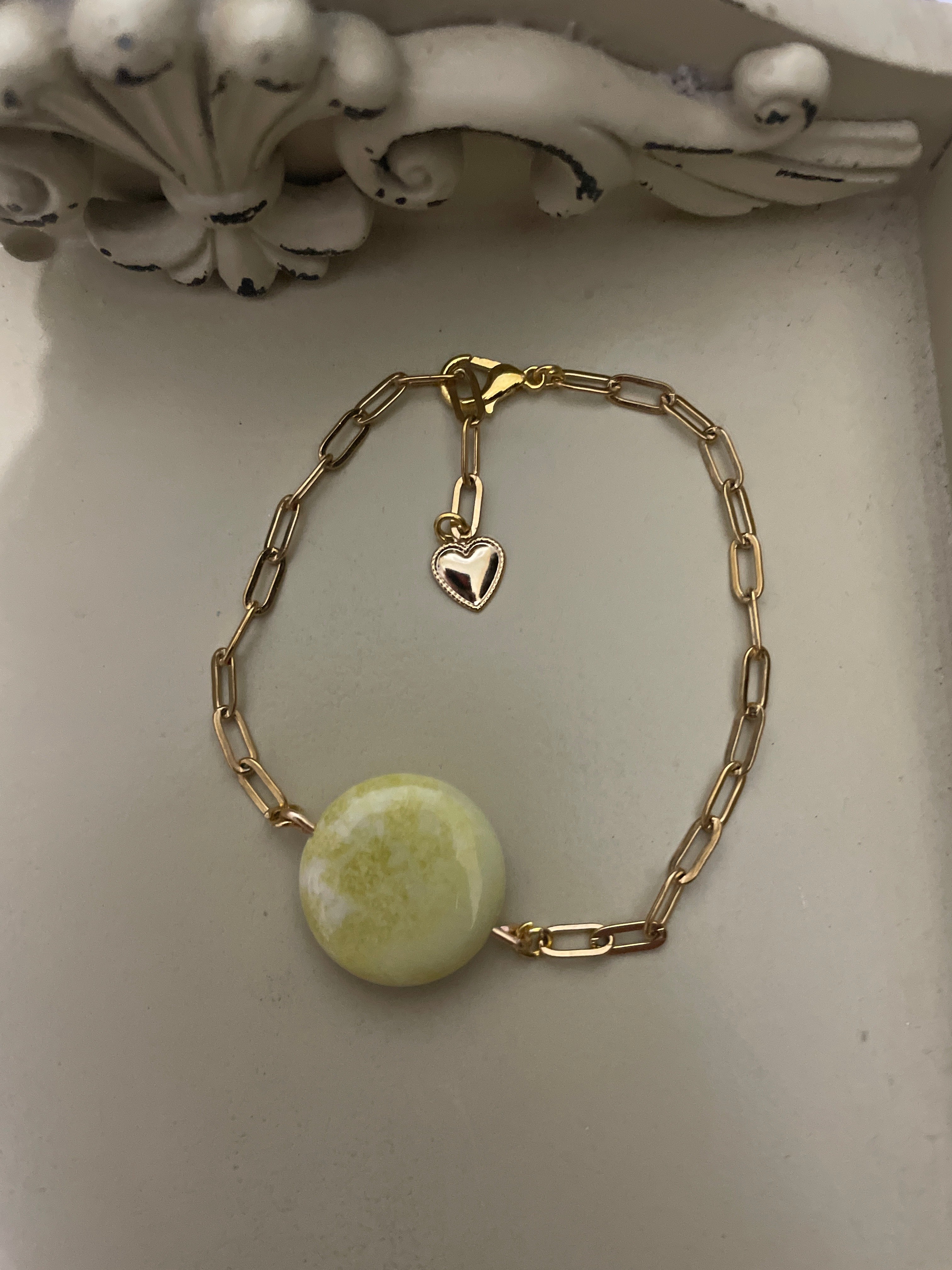 Lime Jade Stone on Silver or Gold Paperclip Chain- Natural Lemon Chrysoprase