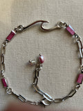 Dainty Silver Plated Paperclip Chain Bracelet or Anklet with Rectangular Rose Gemstone Birthstone Bars & Freshwater Pearl- SublimeDesignsBySuzie