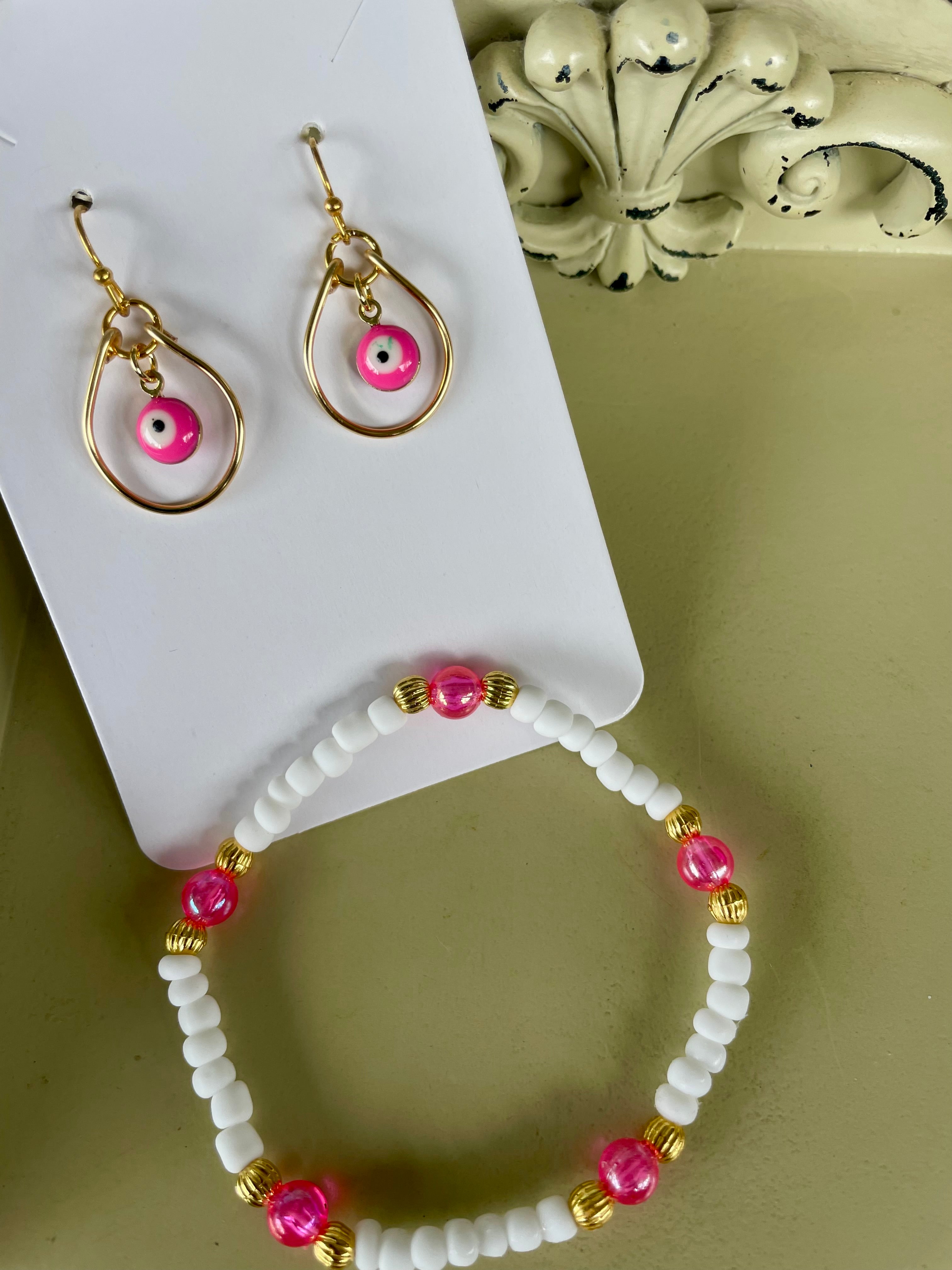 18K Gold Plated PVD Turquoise or Pink Evil Eye Nazar Protection Set- Sublime Designs by Suzie