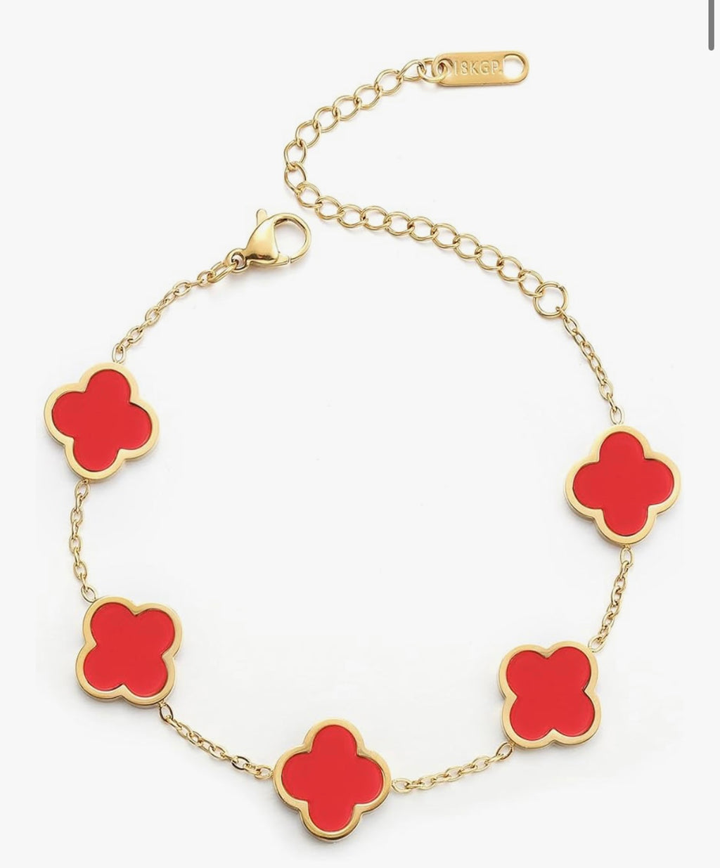 18K Gold Plated Clover Lucky Bracelet for Women White/Black/Red/Green/Teal Flower Four Leaf Link Bracelets