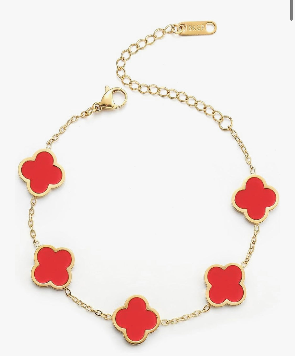 18K Gold Plated Clover Lucky Bracelet for Women White/Black/Red/Green/Teal Flower Four Leaf Link Bracelets