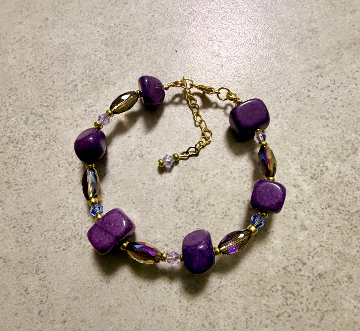 Adjustable Lepidolite Libra Crystal Bracelet – Gold Plated Over Stainless Steel