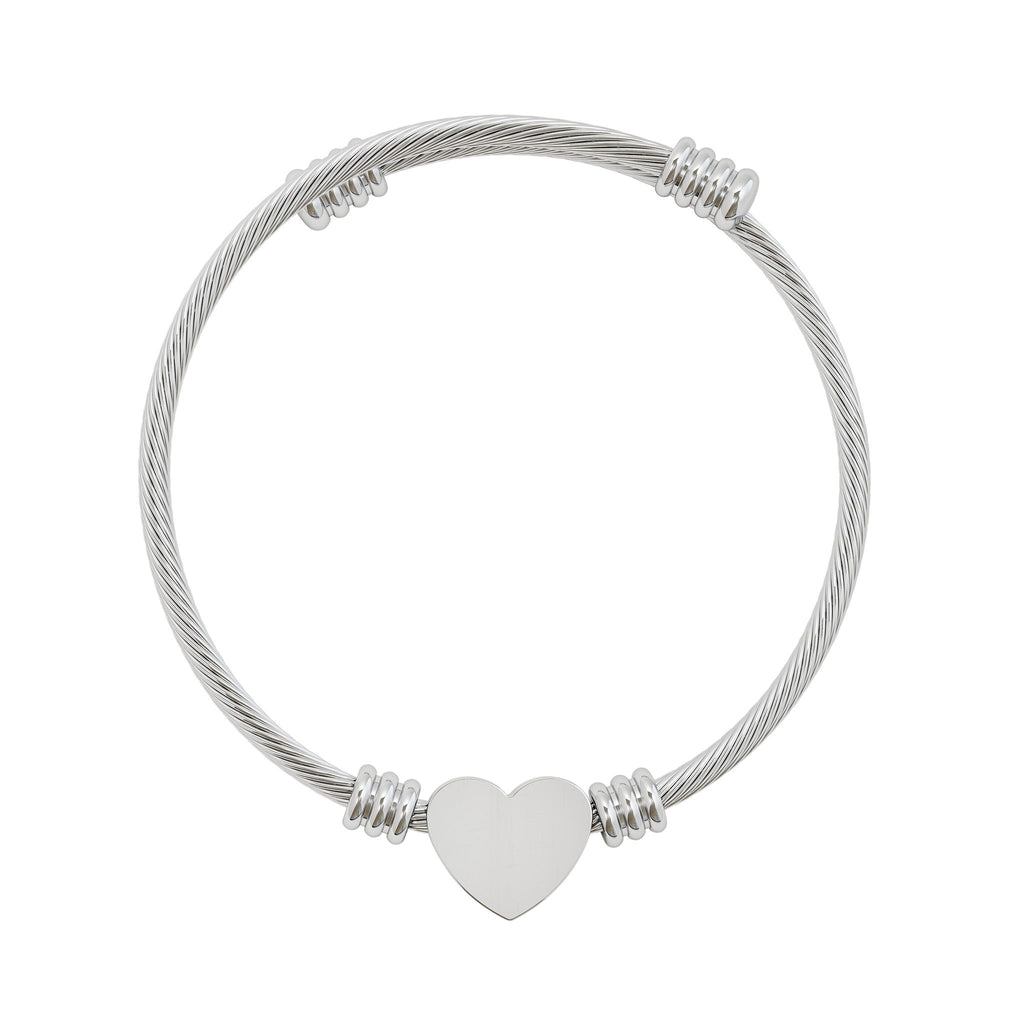 Engravable Heart Cuff Bracelet — Personalized Wire Heart Bangle (Silver or Gold)