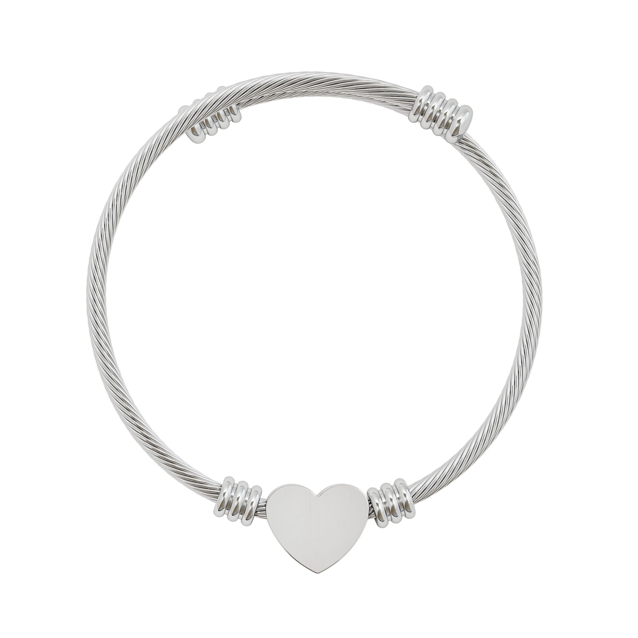 Engravable Heart Cuff Bracelet — Personalized Wire Heart Bangle (Silver or Gold)