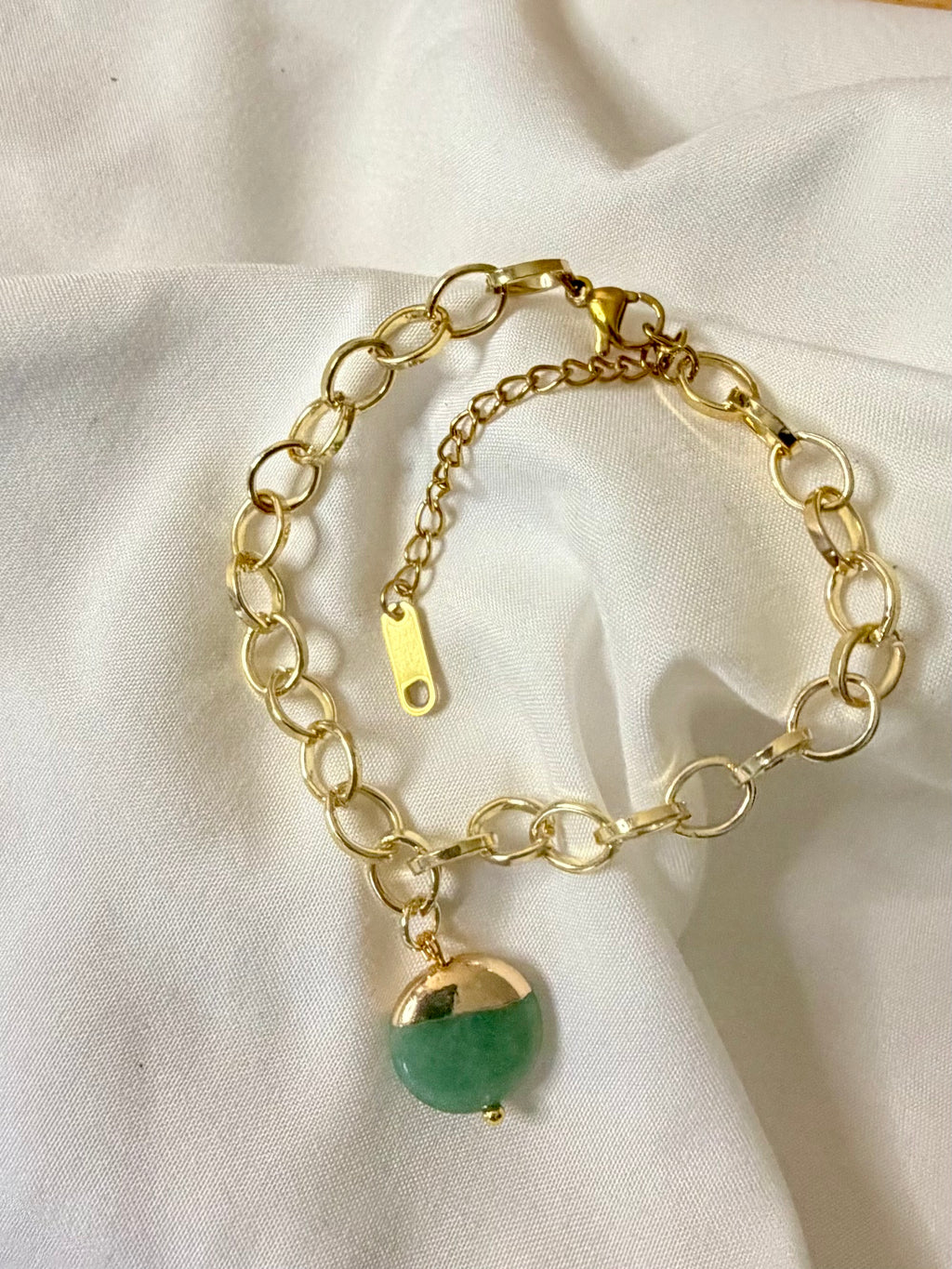Modern Luck Jewelry Set: Gold Vermeil Green Stone Drops & Link Bracelet
