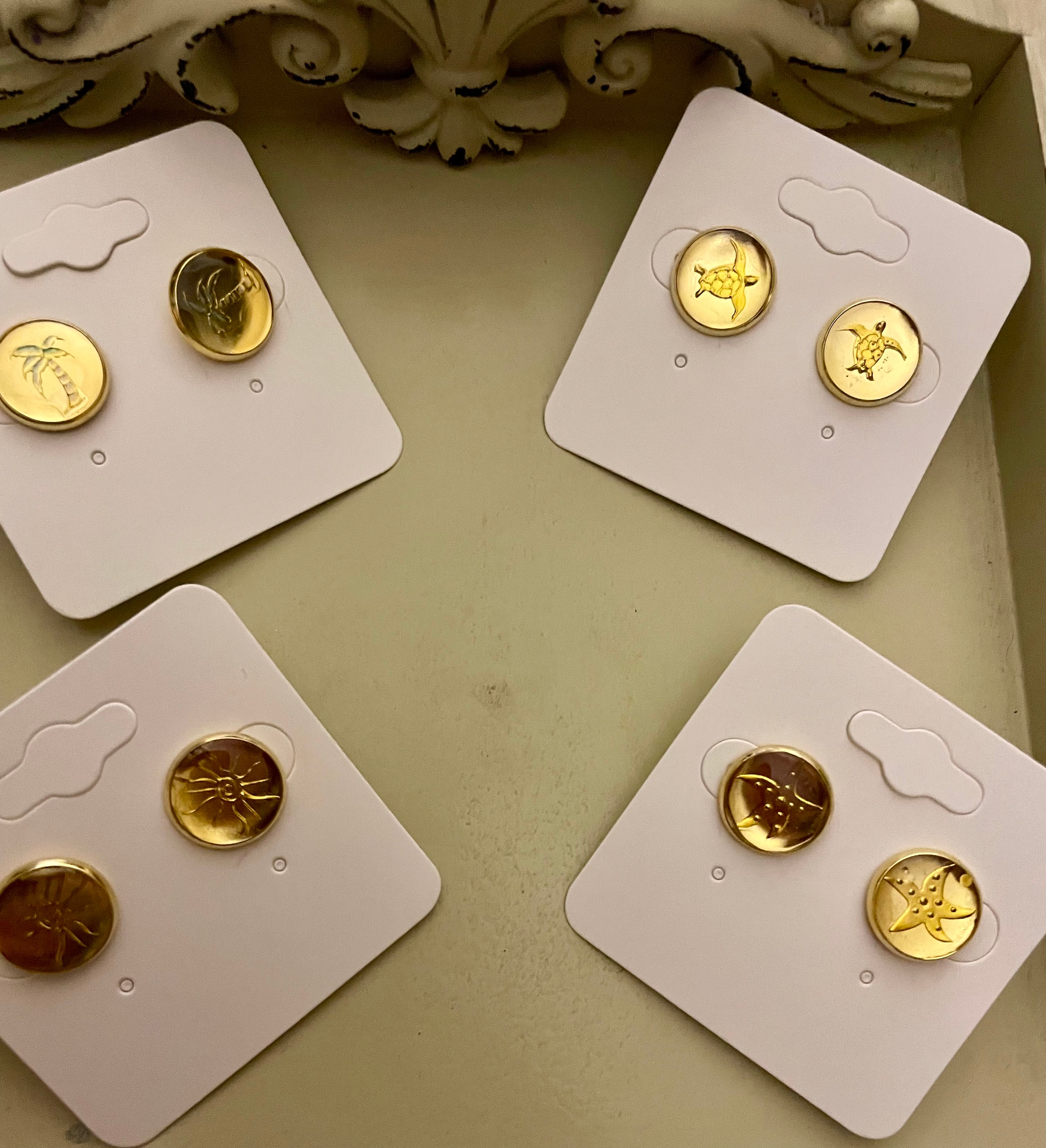 Turtle Stud Earrings & Bracelet Jewelry Set in Gold Filled