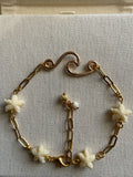14K Gold Filled Paperclip Chain Bracelet or Anklet with Carved Creme White Starfish Beads & Pearls