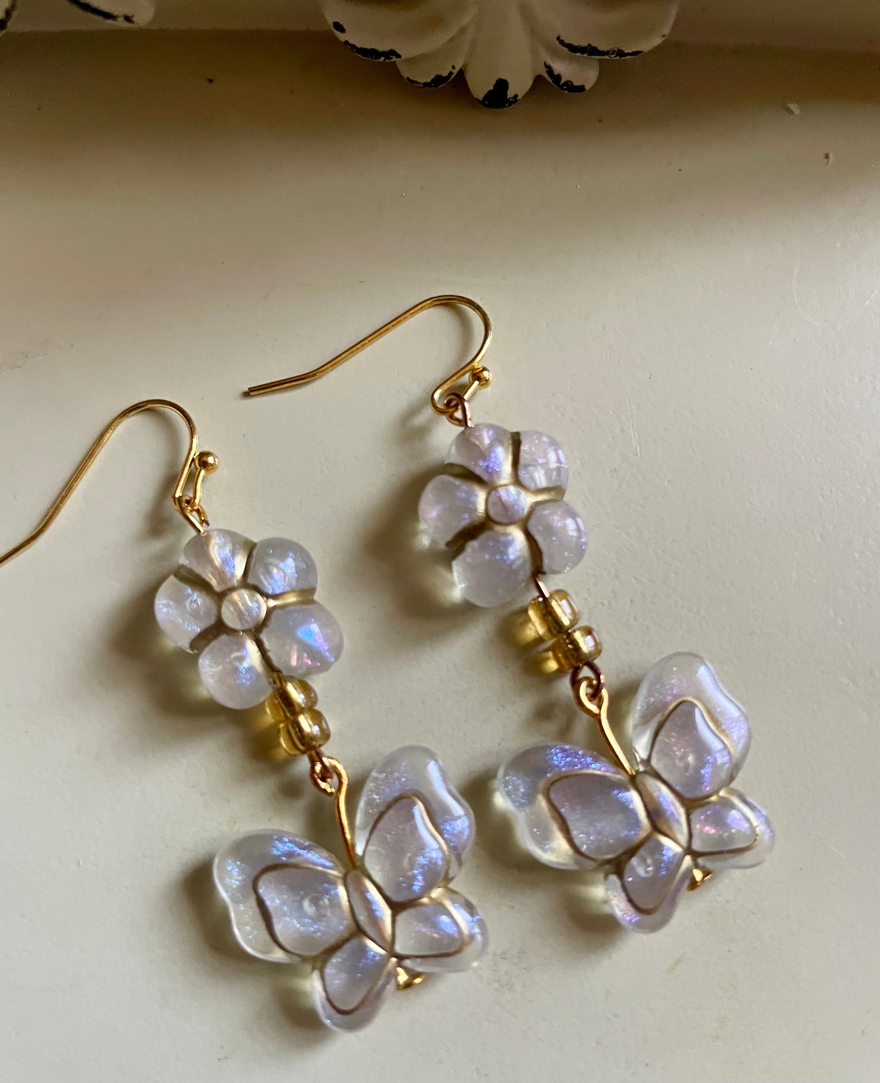 Czech Butterfly & Blossom Glass Jewelry Set