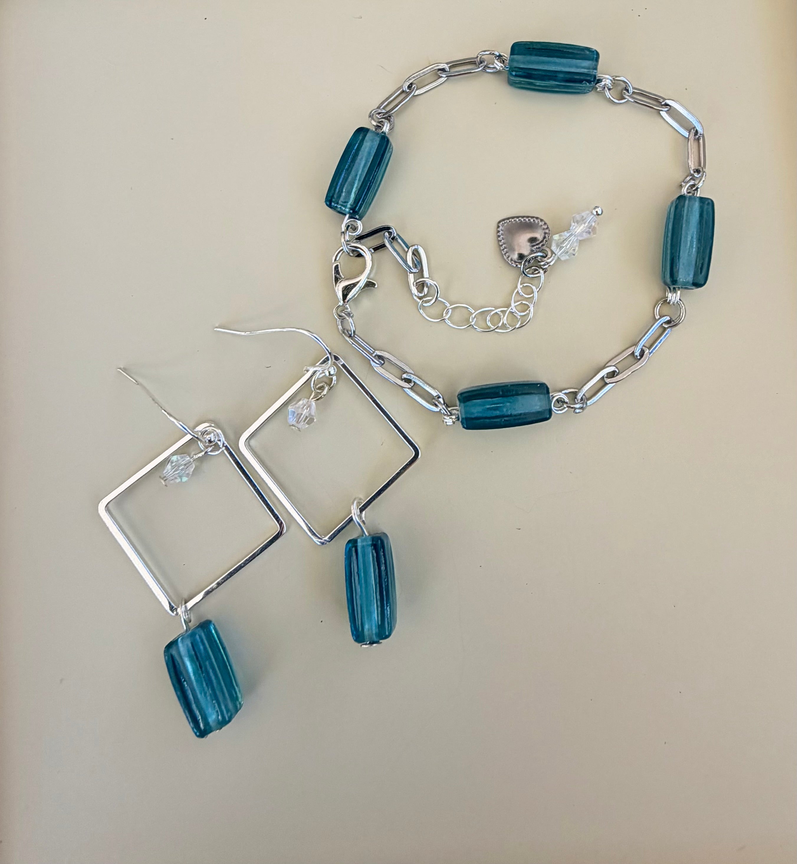 Ribbed Blue Glass Sea Crystal Jewelry Set by Suzie with Sublime Designs
