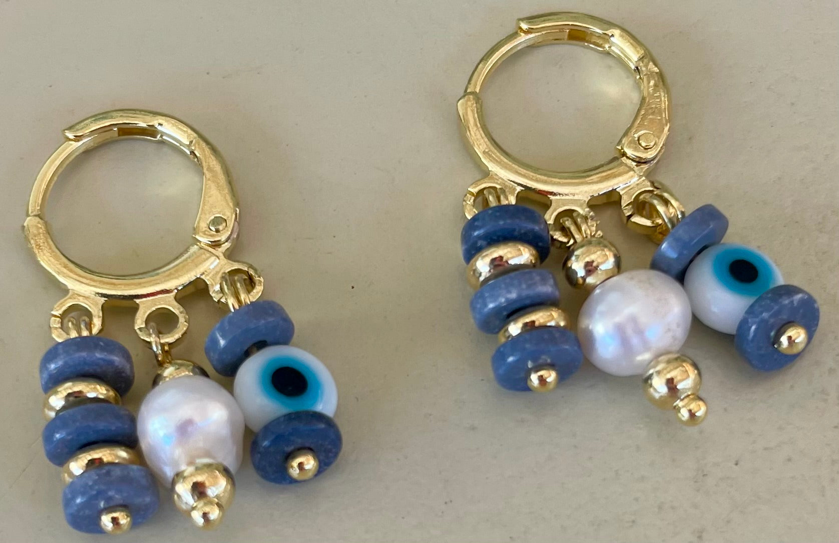 18k Gold Plated Blue Evil Eye Nazar Aventurine  & Pearl Jewelry Set by Sublime Designs by Suzie